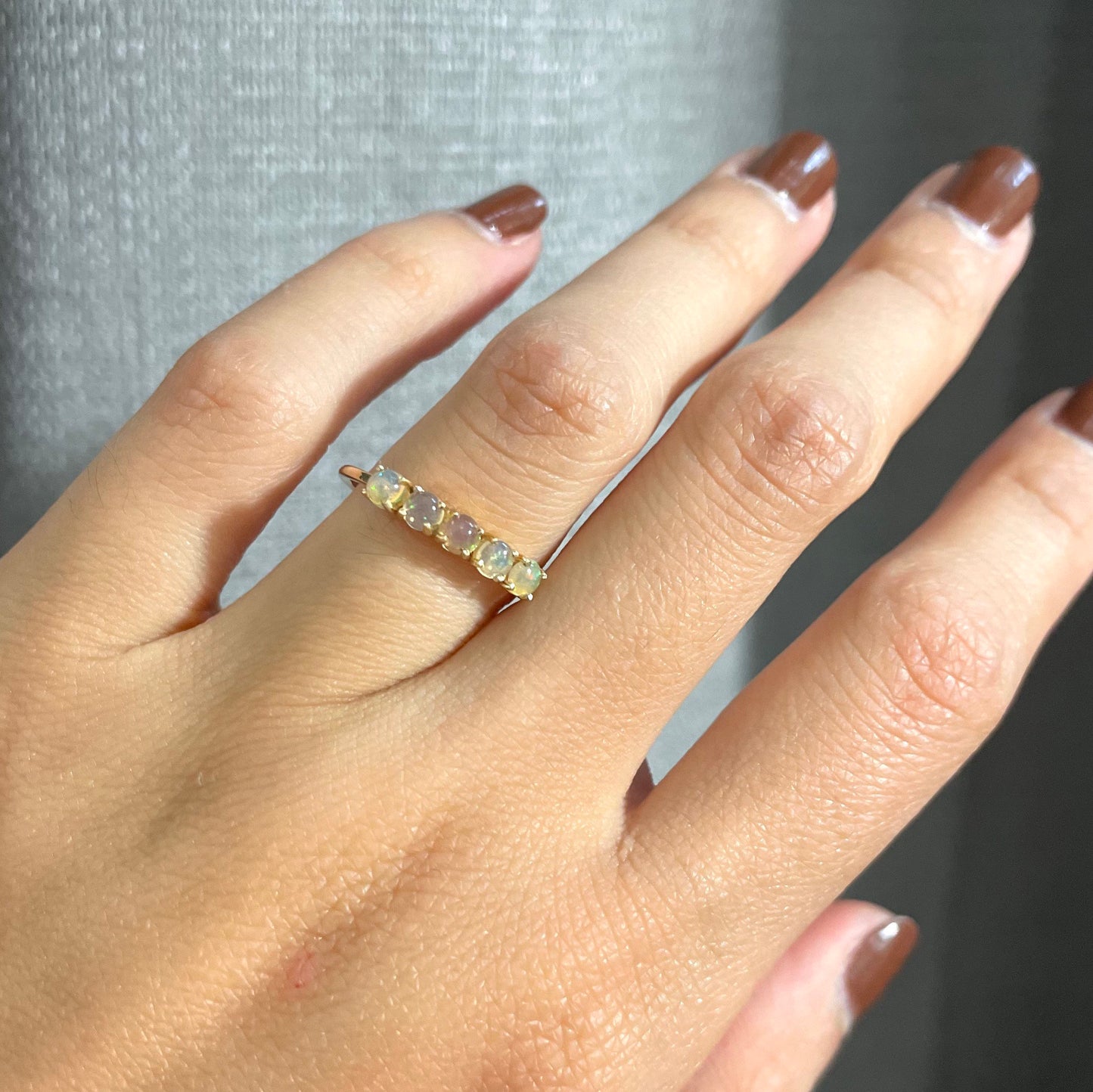 Vintage Fire Opal Ring: 14k Gold Stackable Band, Size 5