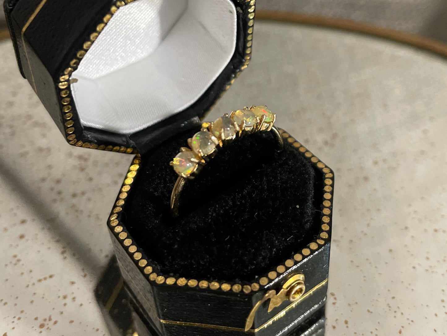 Vintage Fire Opal Ring: 14k Gold Stackable Band, Size 5