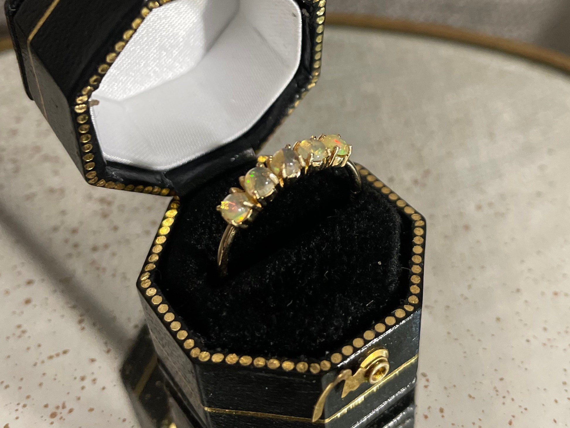 Vintage Fire Opal Ring: 14k Gold Stackable Band, Size 5