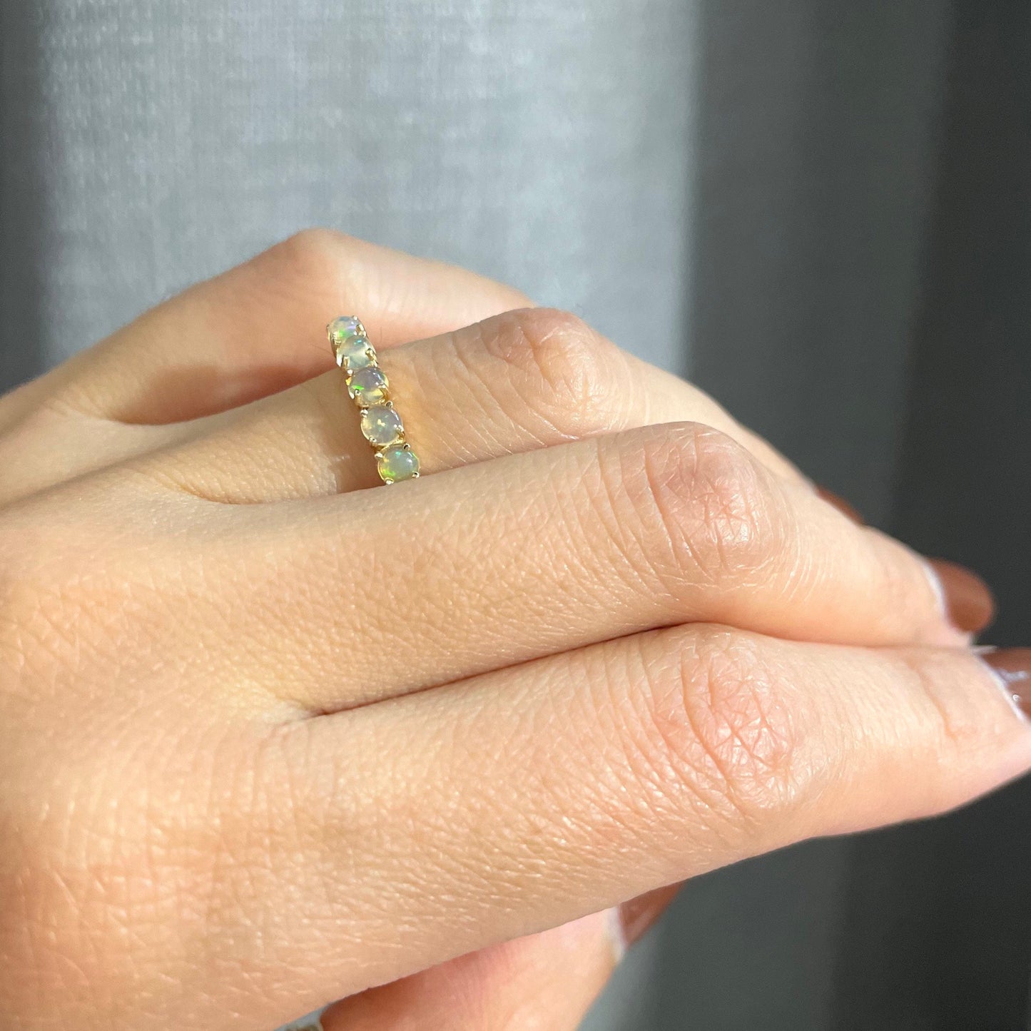 Vintage Fire Opal Ring: 14k Gold Stackable Band, Size 5