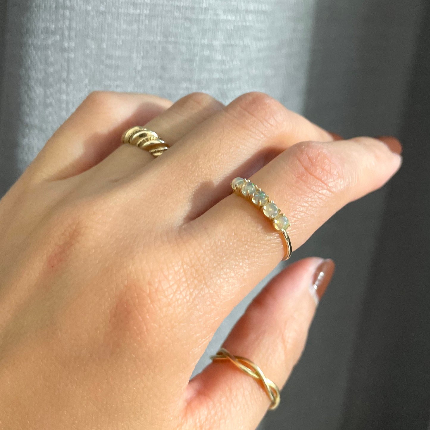 Vintage Fire Opal Ring: 14k Gold Stackable Band, Size 5