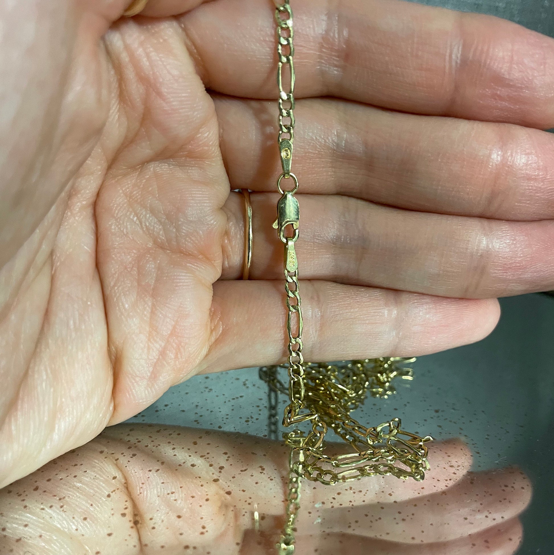 10k solid gold Figaro chain necklace 16” long precious gold jewelry