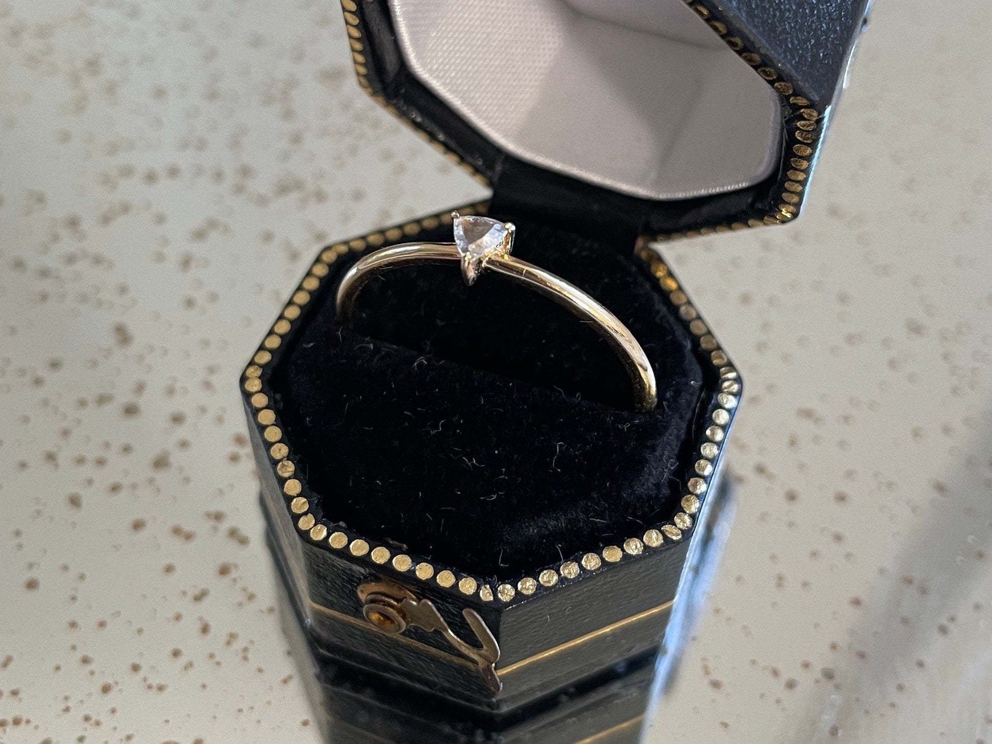 Genuine triangle cut diamond ring with 18k gold band stackable ring precious fine jewelry