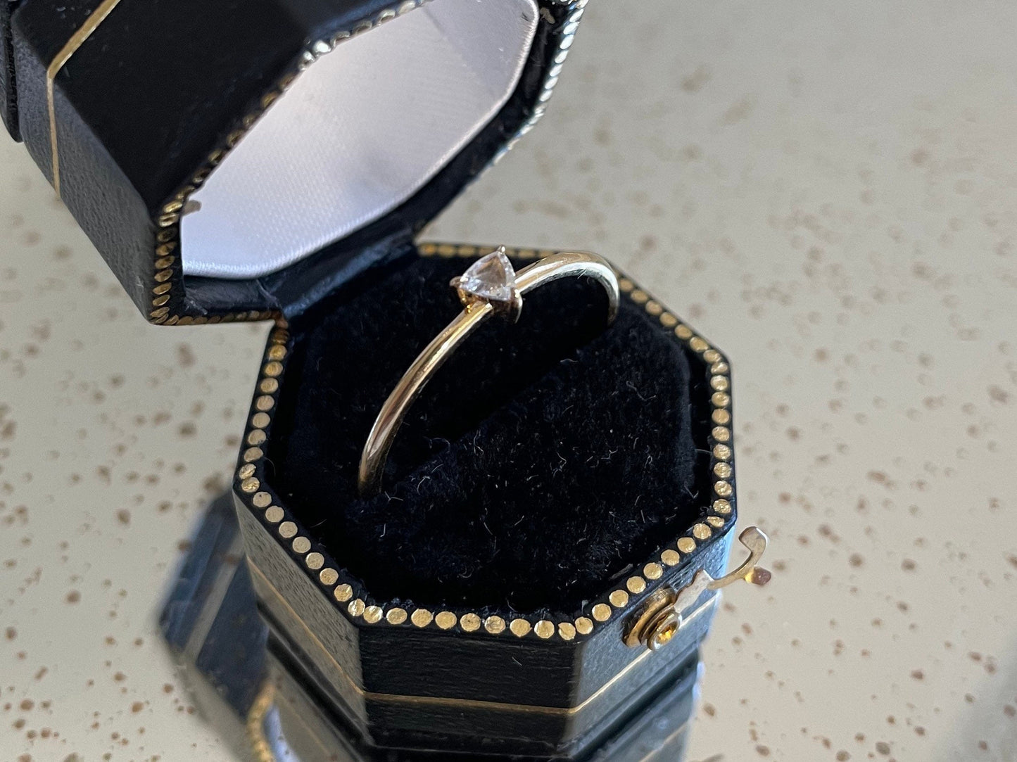 Genuine triangle cut diamond ring with 18k gold band stackable ring precious fine jewelry