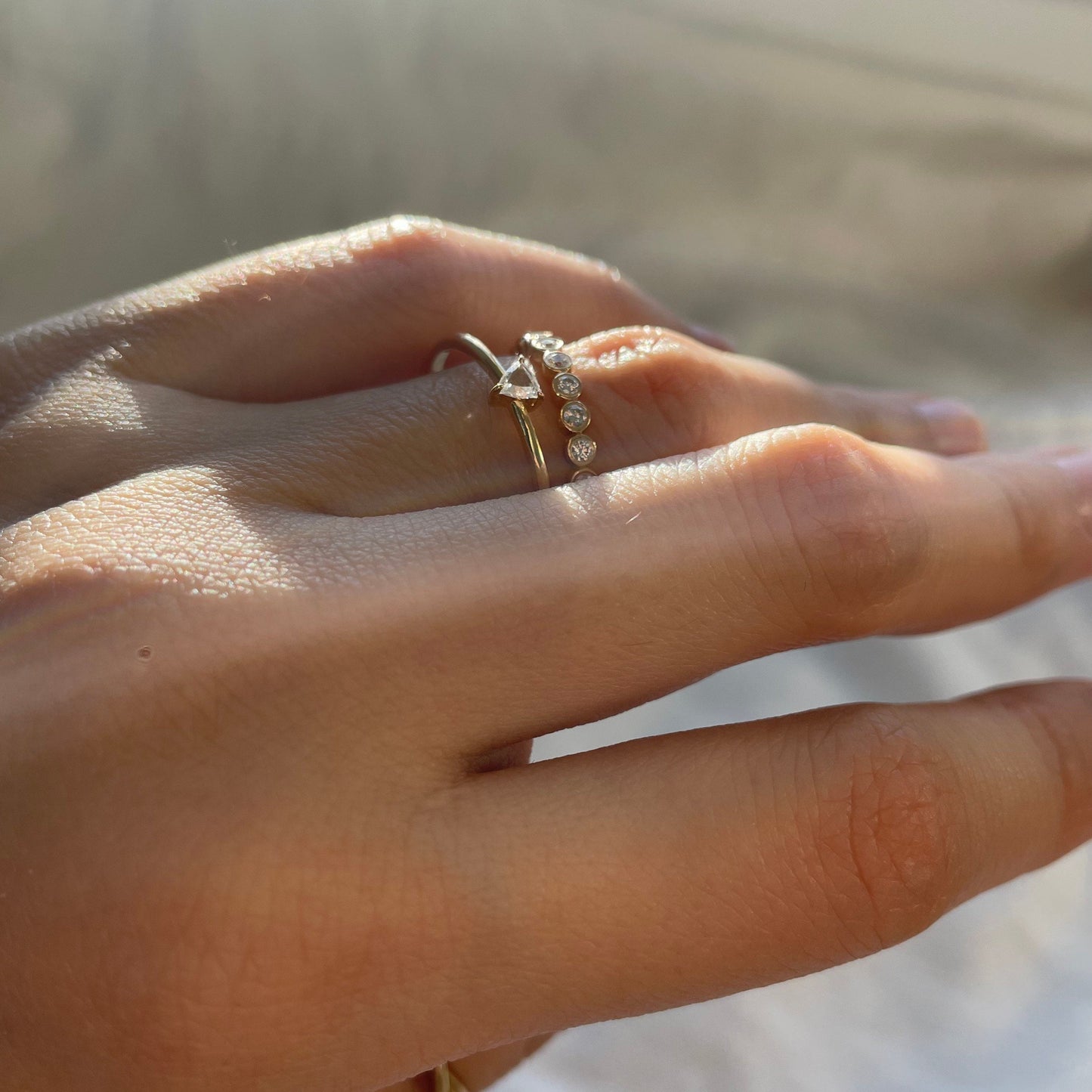 Genuine triangle cut diamond ring with 18k gold band stackable ring precious fine jewelry