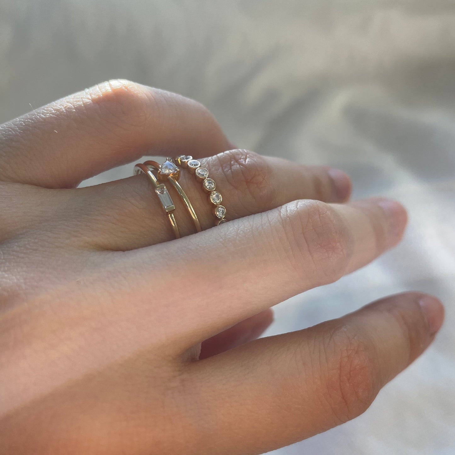 Genuine triangle cut diamond ring with 18k gold band stackable ring precious fine jewelry