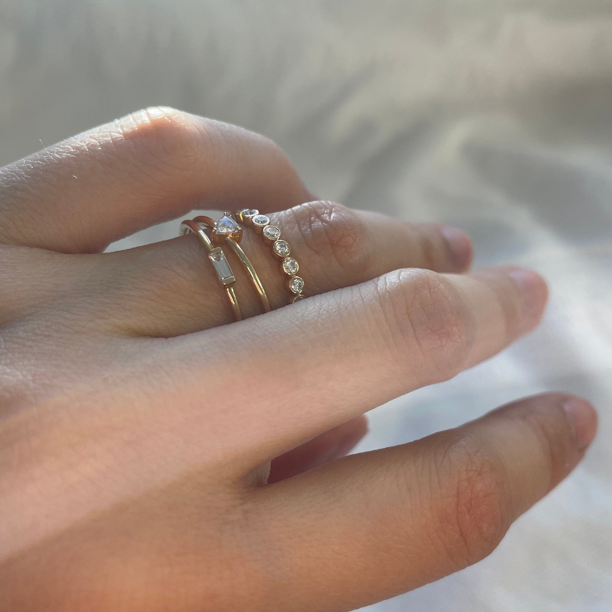 Genuine triangle cut diamond ring with 18k gold band stackable ring precious fine jewelry