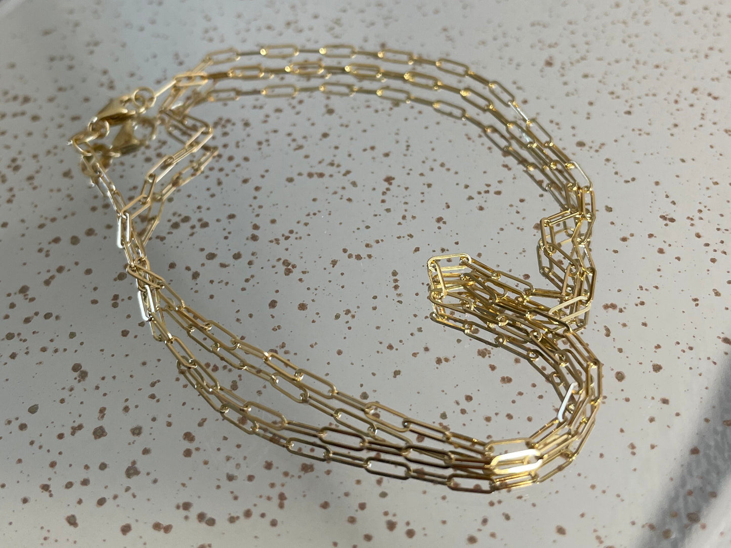 14k solid gold 16” paper clip chain choker necklace precious real gold vintage jewelry