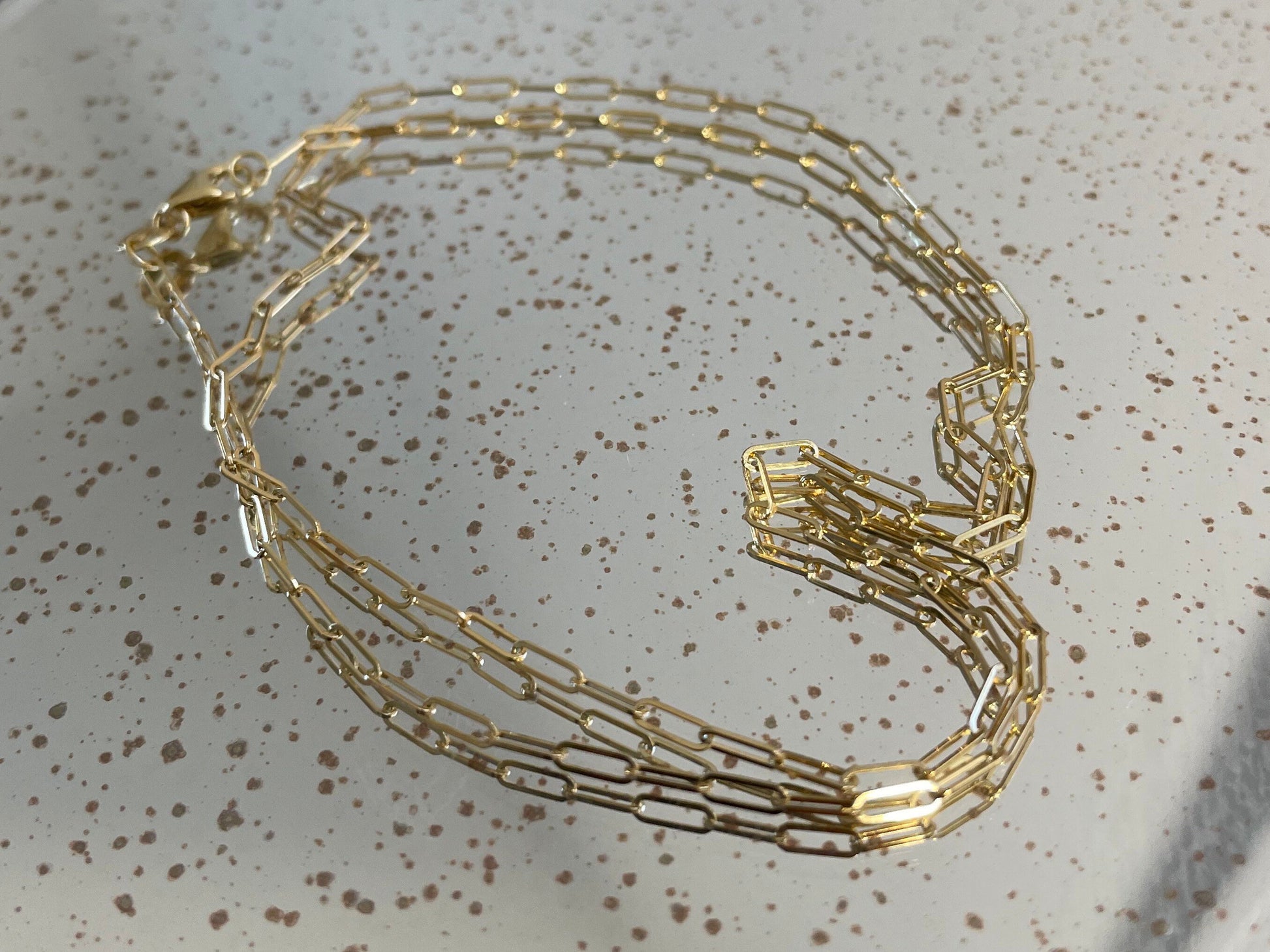 14k solid gold 16” paper clip chain choker necklace precious real gold vintage jewelry