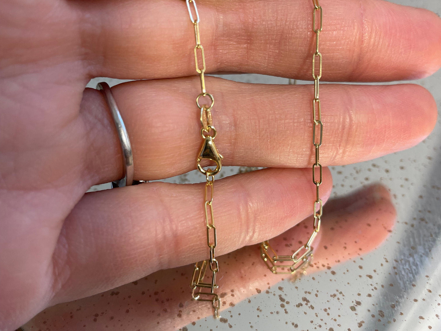 14k solid gold 16” paper clip chain choker necklace precious real gold vintage jewelry