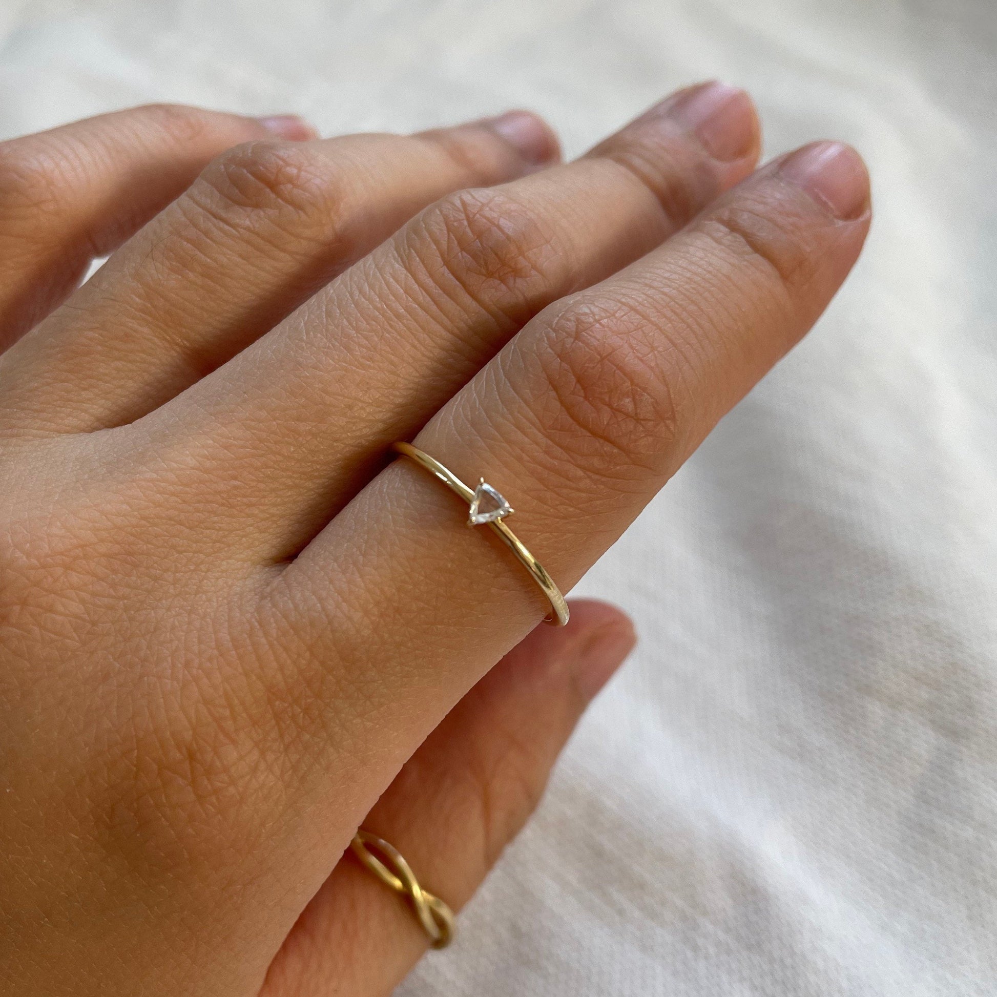 Genuine triangle cut diamond ring with 18k gold band stackable ring precious fine jewelry