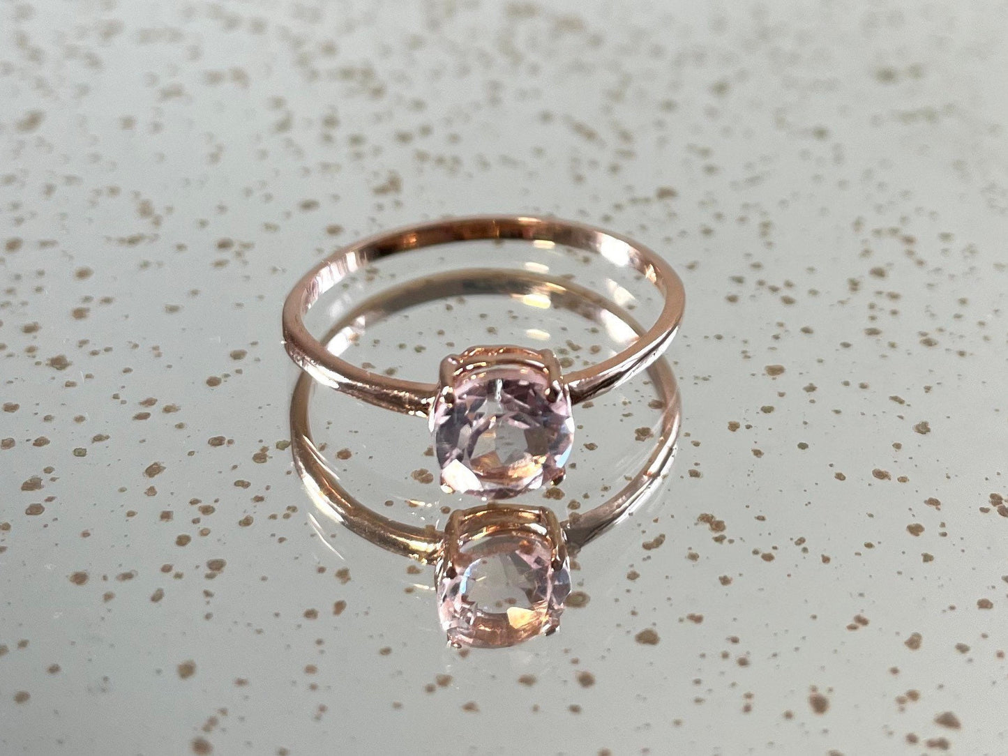 Genuine pink morganite ring with 10k rose gold band stackable ring precious fine jewelry