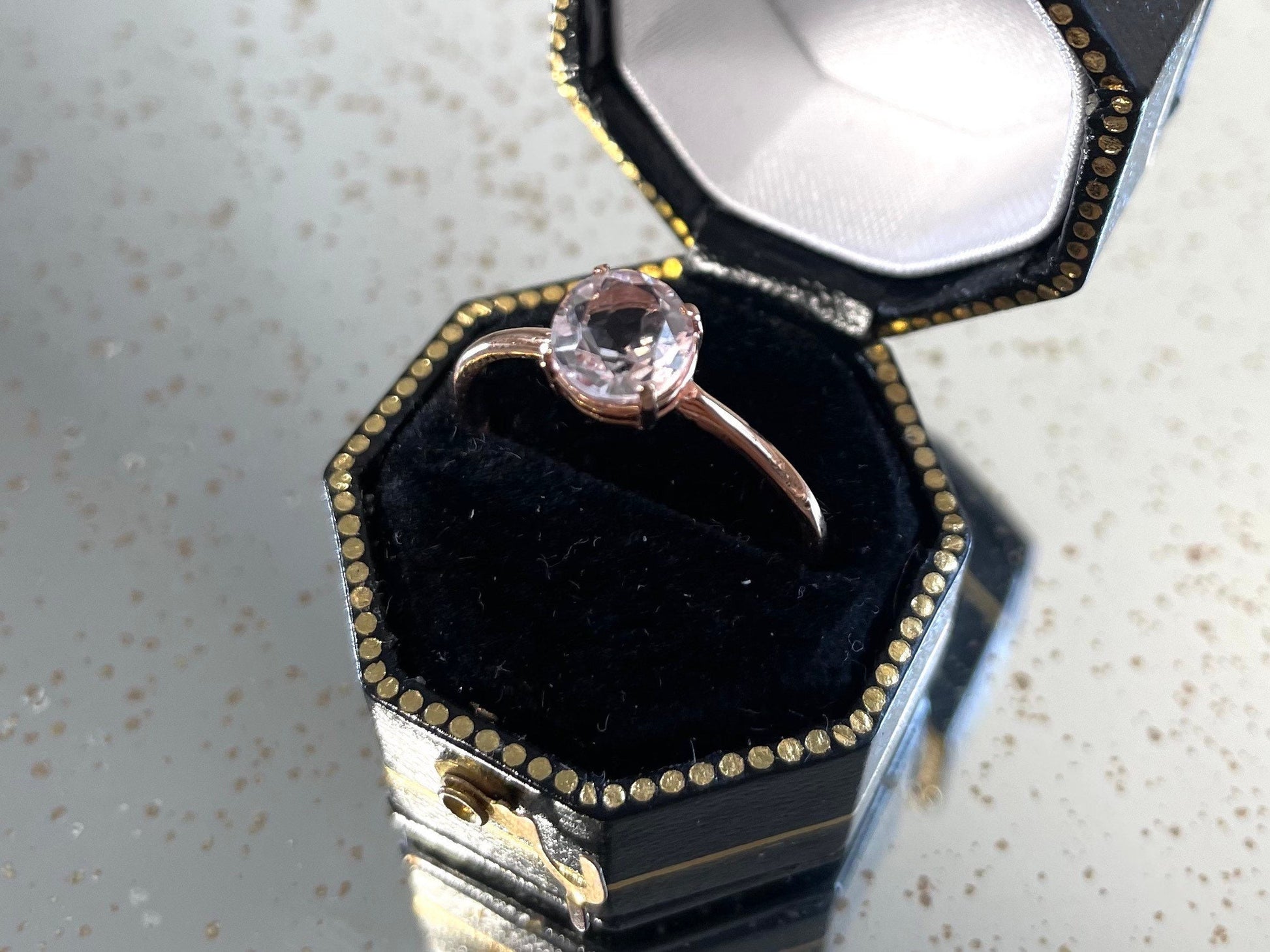 Genuine pink morganite ring with 10k rose gold band stackable ring precious fine jewelry