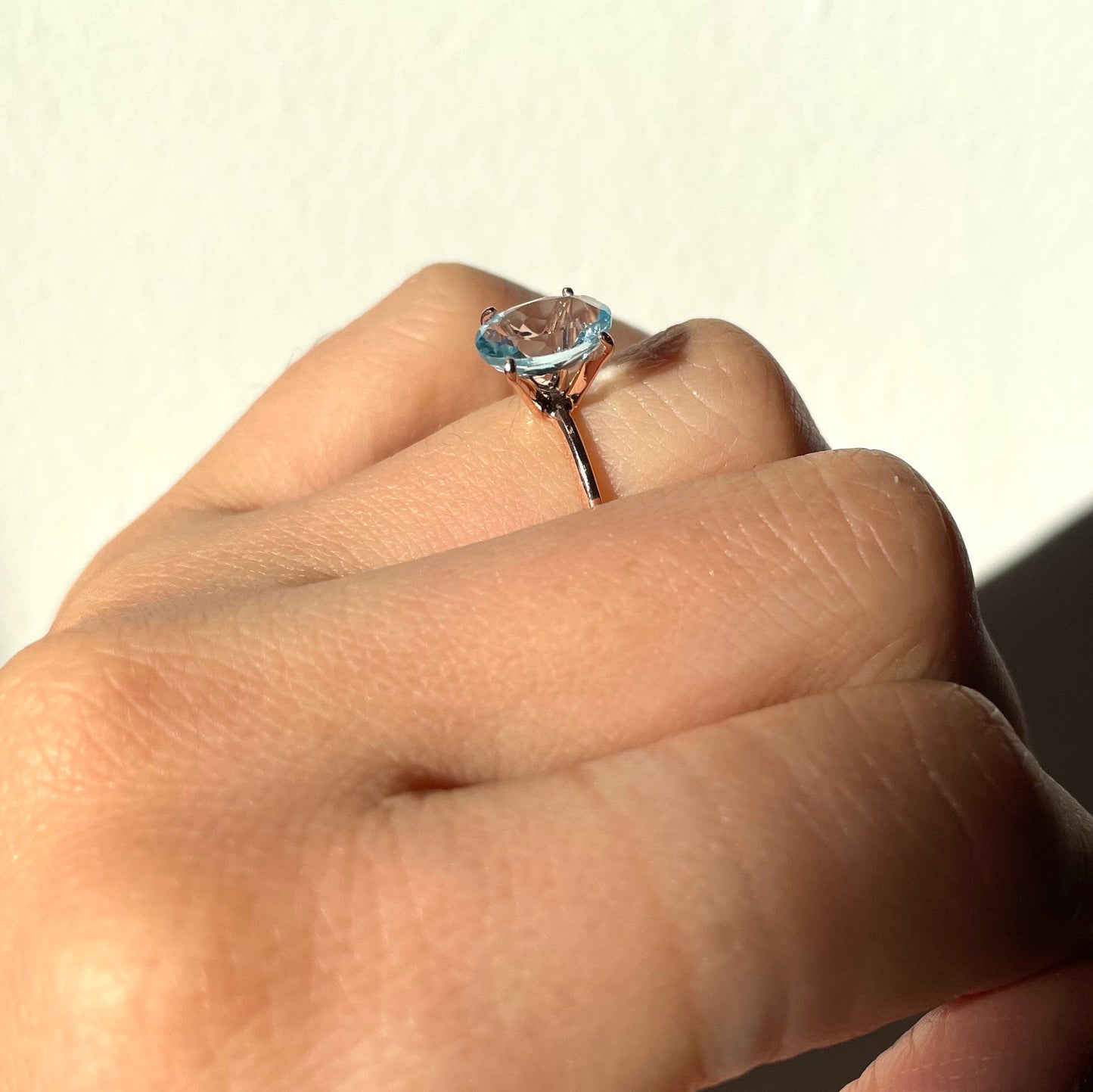 Genuine blue topaz ring with 10k rose gold band stackable ring precious fine jewelry