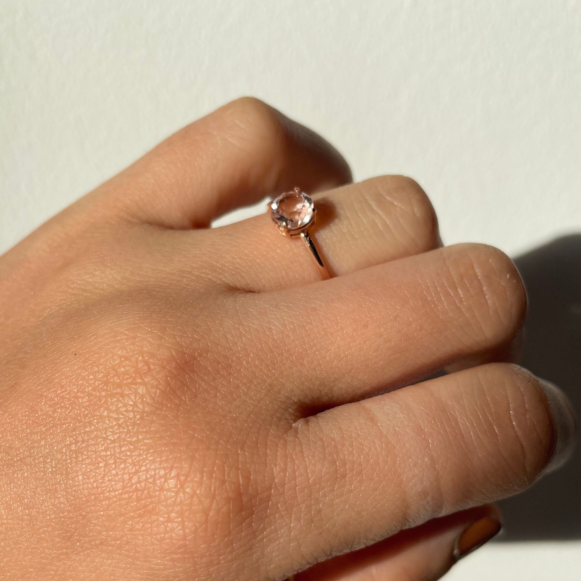 Genuine pink morganite ring with 10k rose gold band stackable ring precious fine jewelry