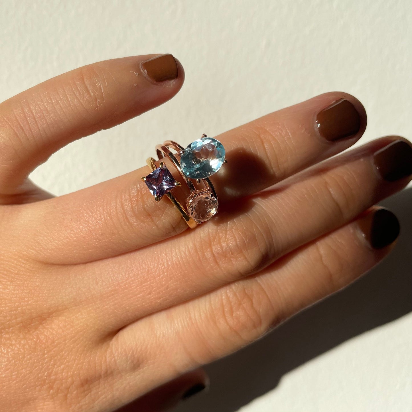 Genuine pink morganite ring with 10k rose gold band stackable ring precious fine jewelry