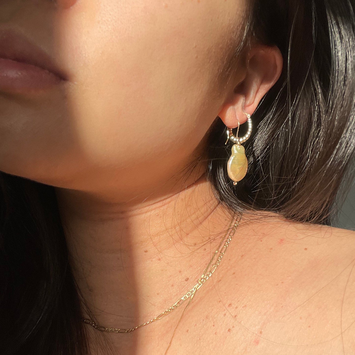 New Vera Baroque Pearl Drop Earrings – Elegant Gold Dangle Earrings with solid 14k gold hooks local artisans hand crafted