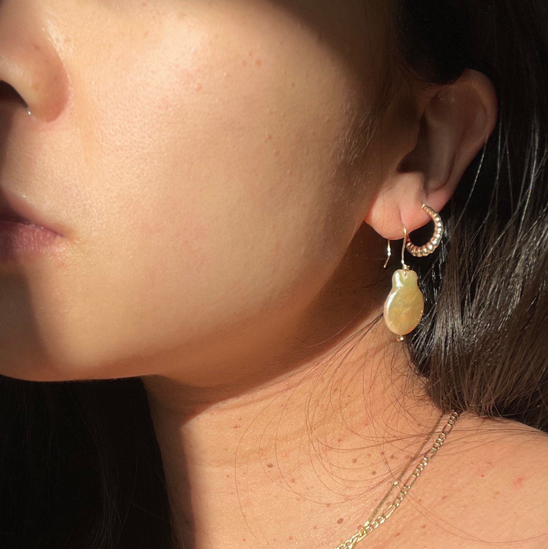 Baroque Pearl Drop Earrings: 14k Gold Hooks, Elegant Dangle