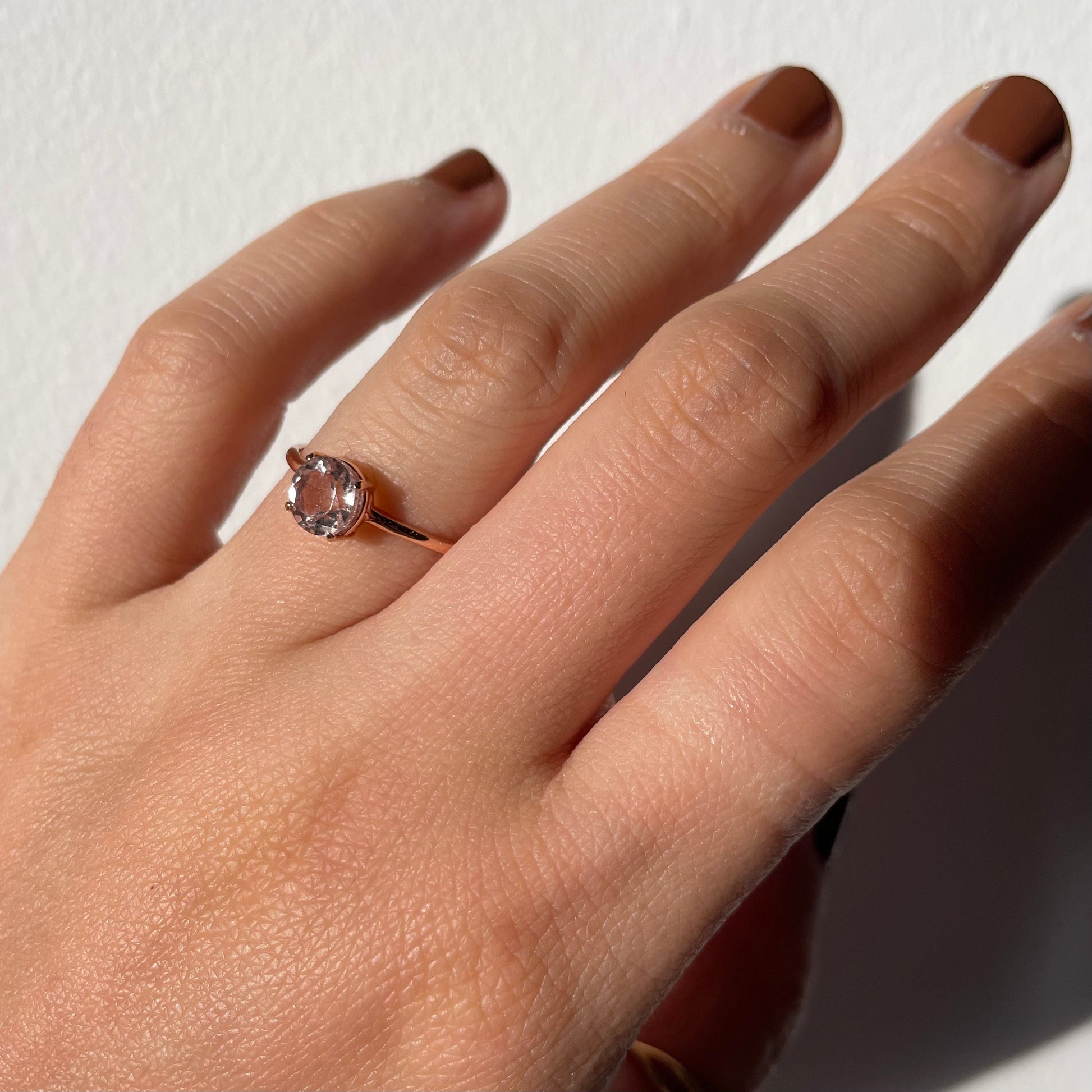 Genuine pink morganite ring with 10k rose gold band stackable ring precious fine jewelry
