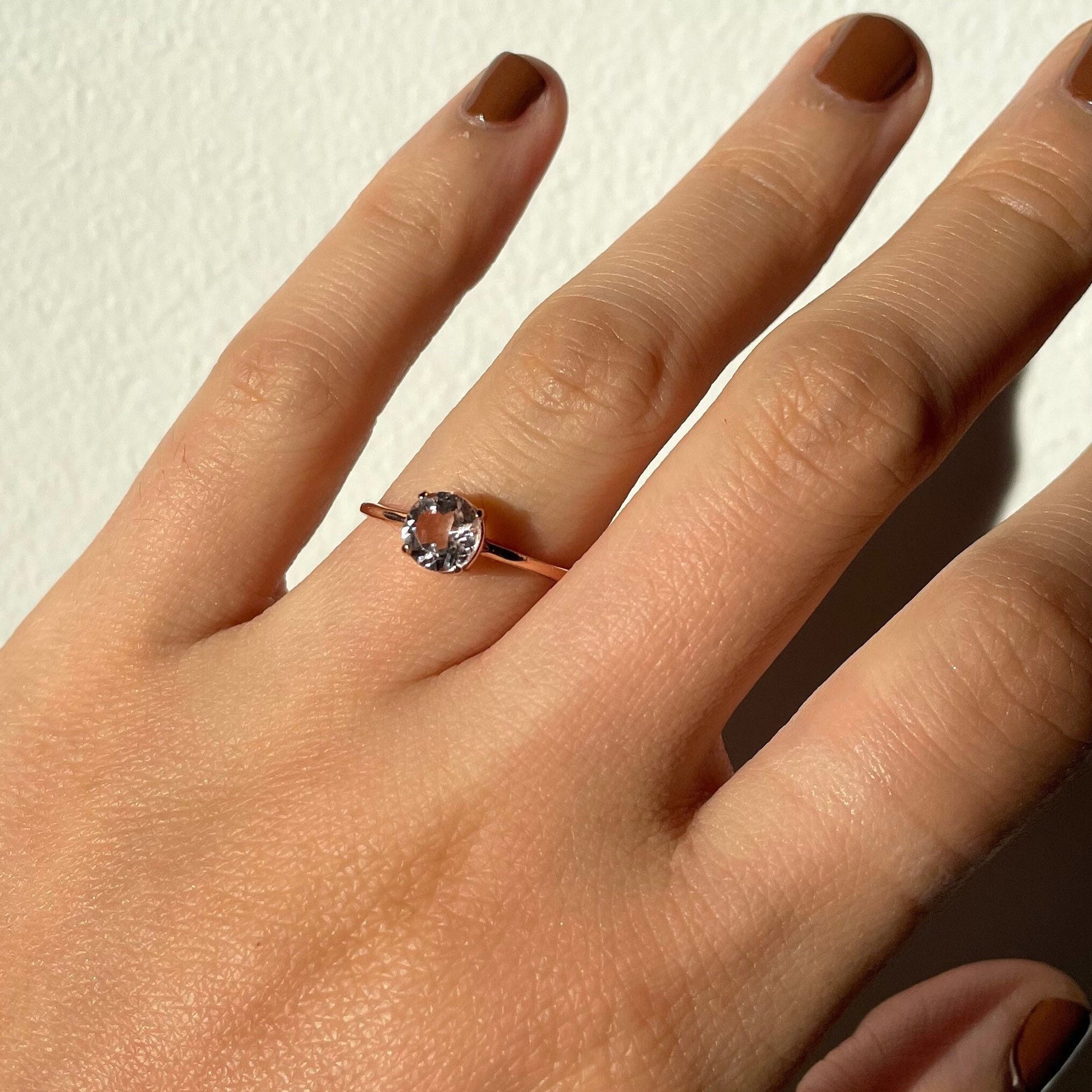 Genuine pink morganite ring with 10k rose gold band stackable ring precious fine jewelry