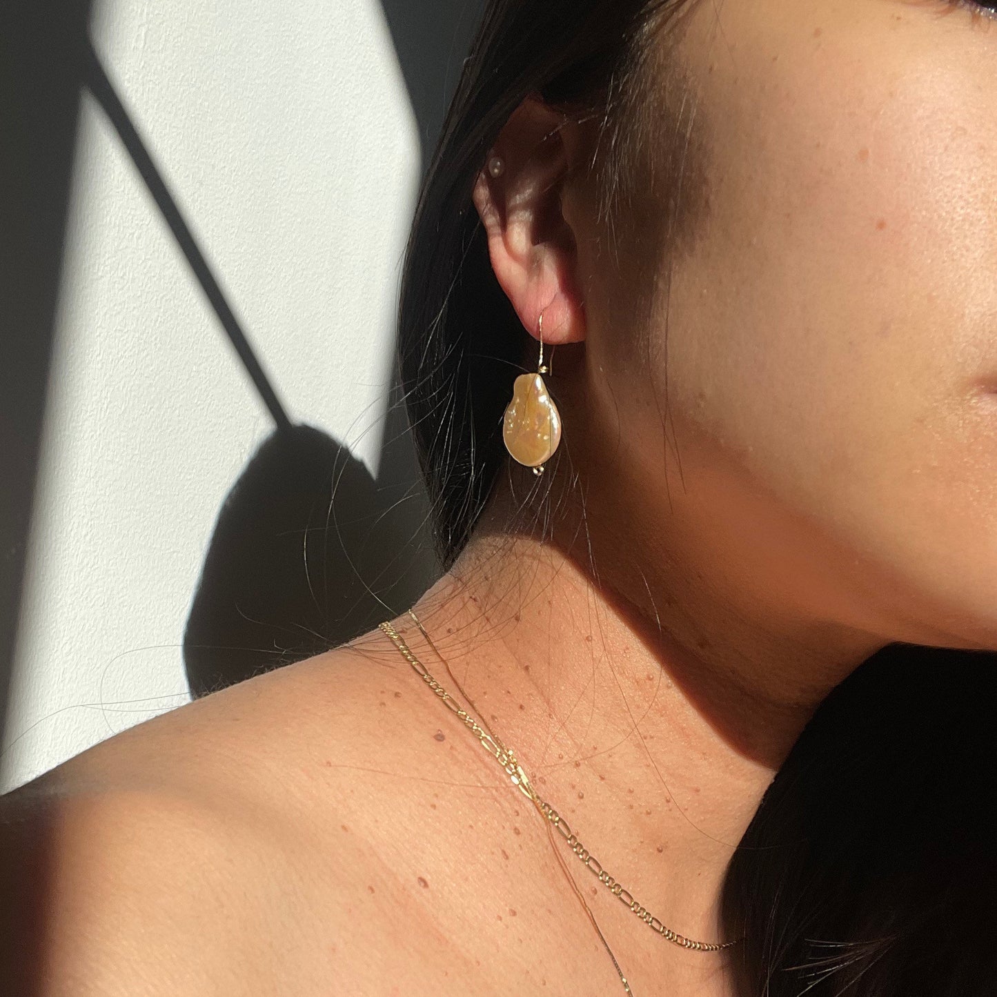 New Vera Baroque Pearl Drop Earrings – Elegant Gold Dangle Earrings with solid 14k gold hooks local artisans hand crafted