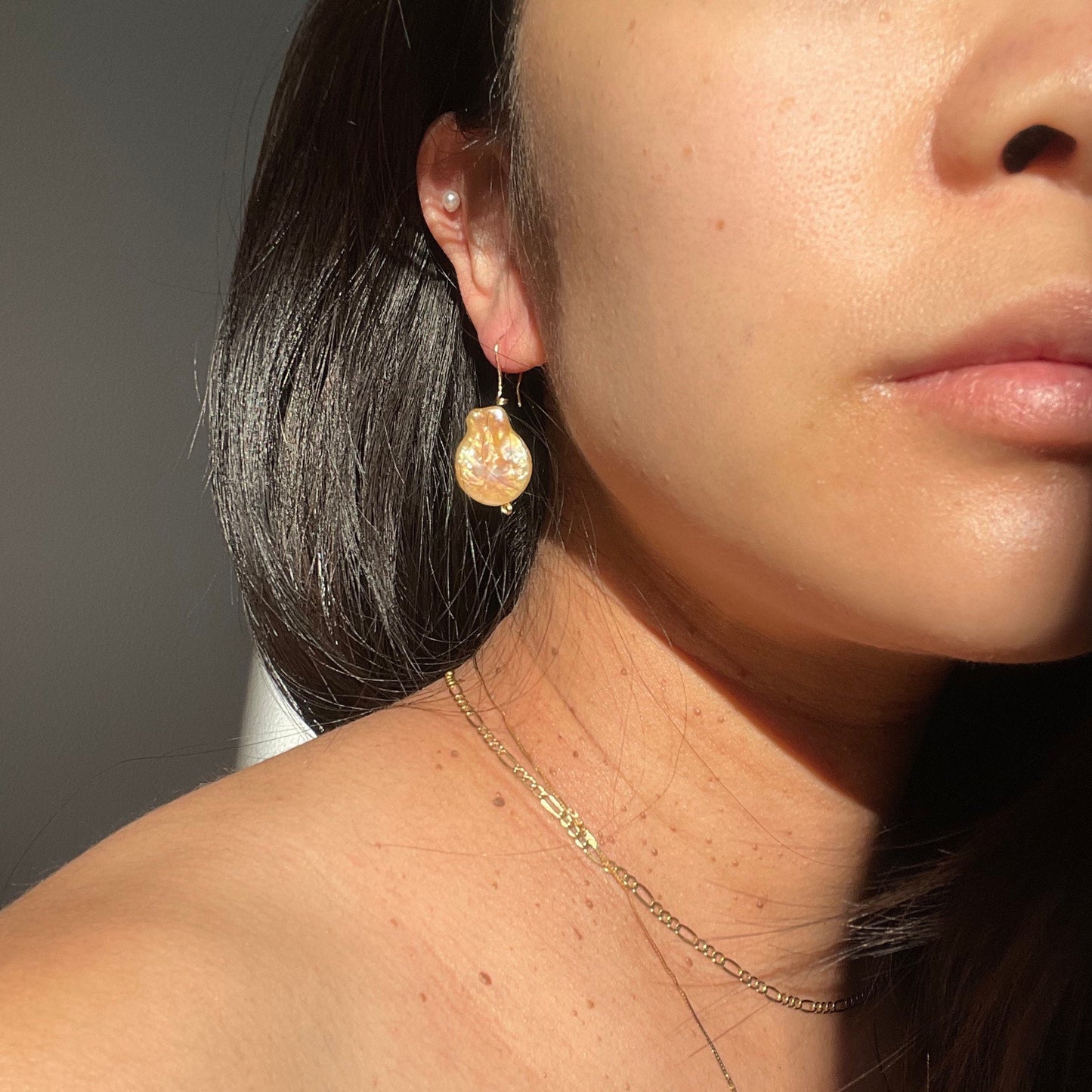 New Vera Baroque Pearl Drop Earrings – Elegant Gold Dangle Earrings with solid 14k gold hooks local artisans hand crafted