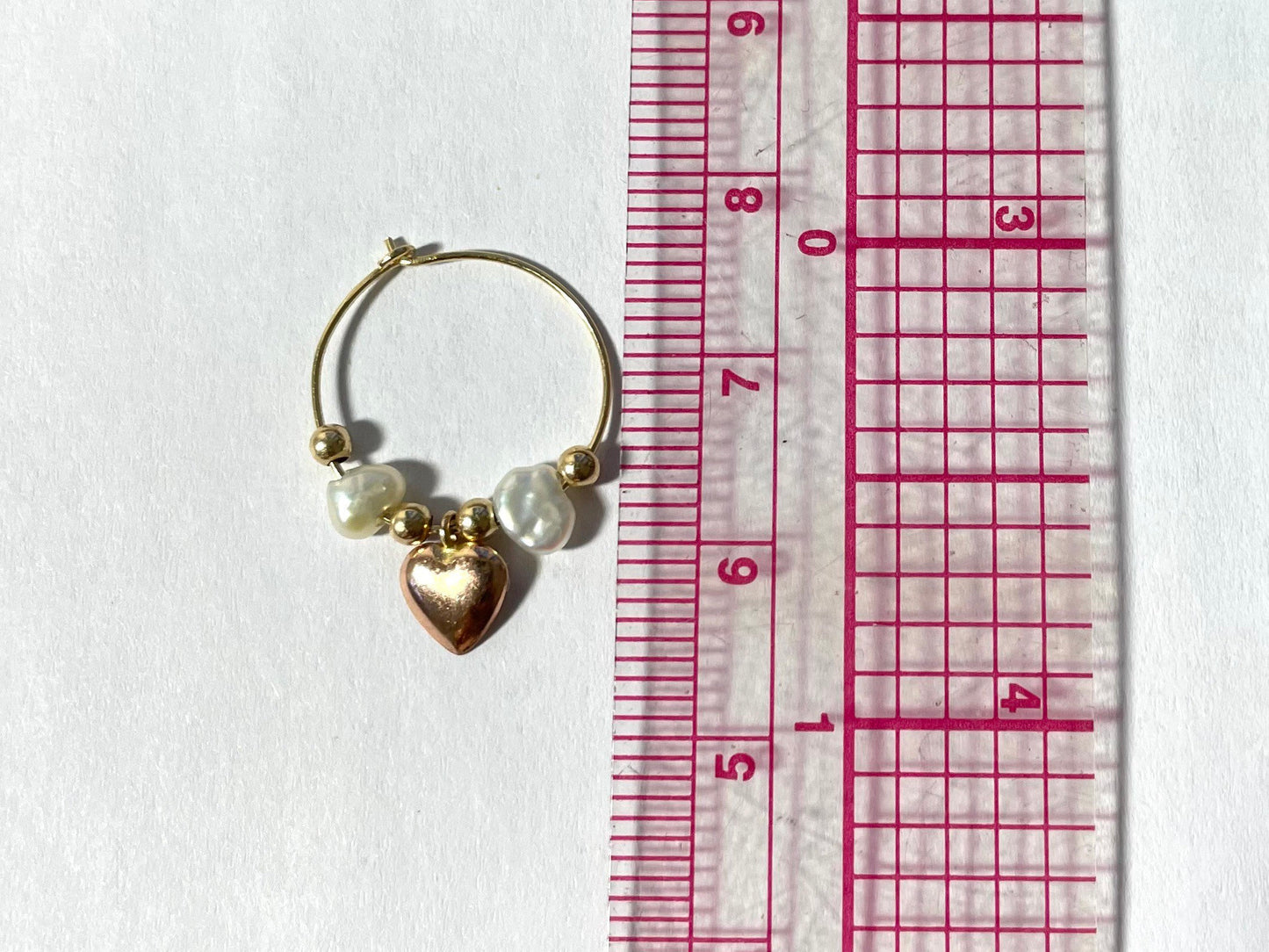 14k Gold Heart Hoop Earrings: Freshwater Pearl Charm Hoops