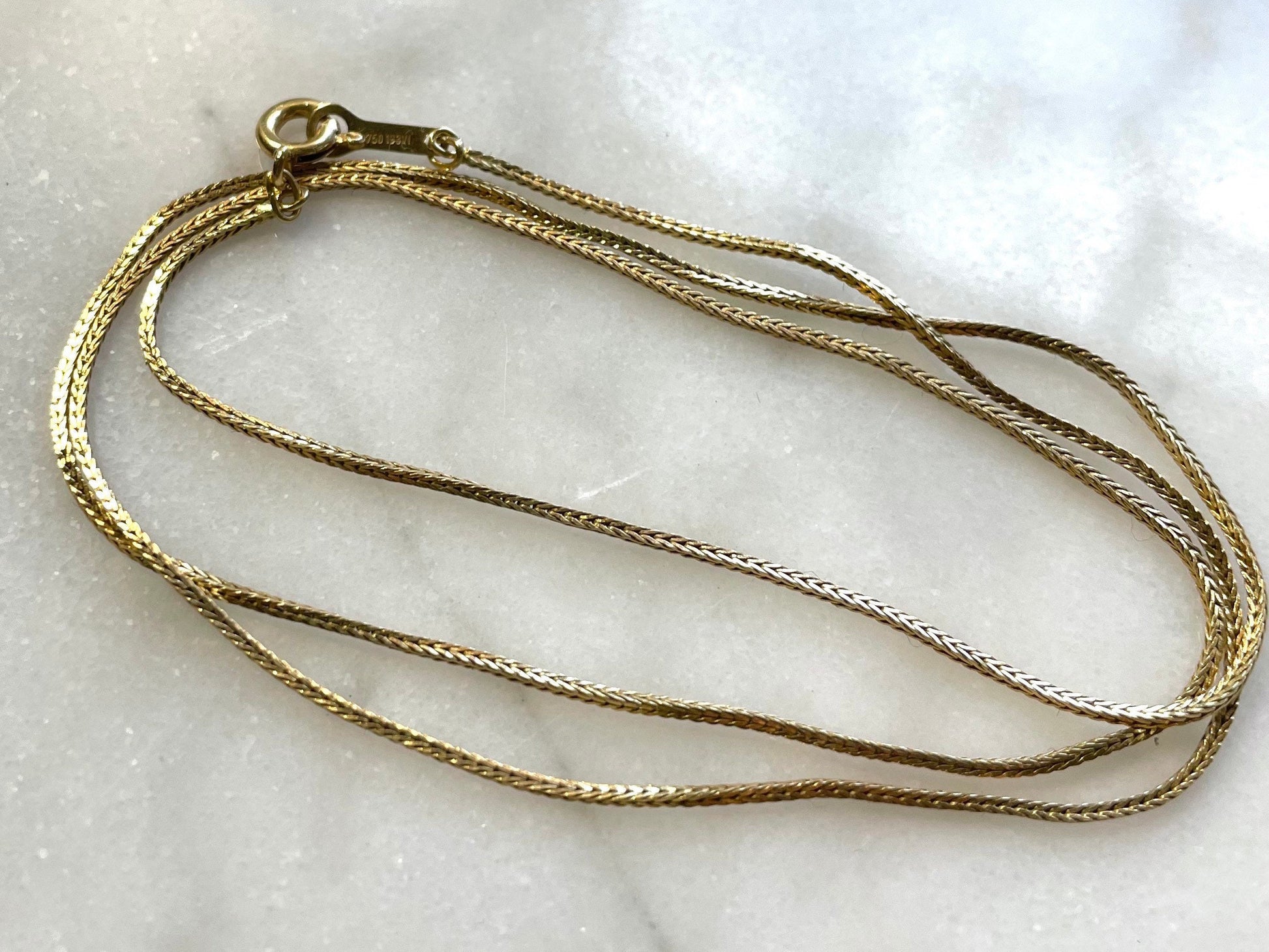 18k Solid Gold Fox Tail Chain Necklace - 19" Vintage Jewelry
