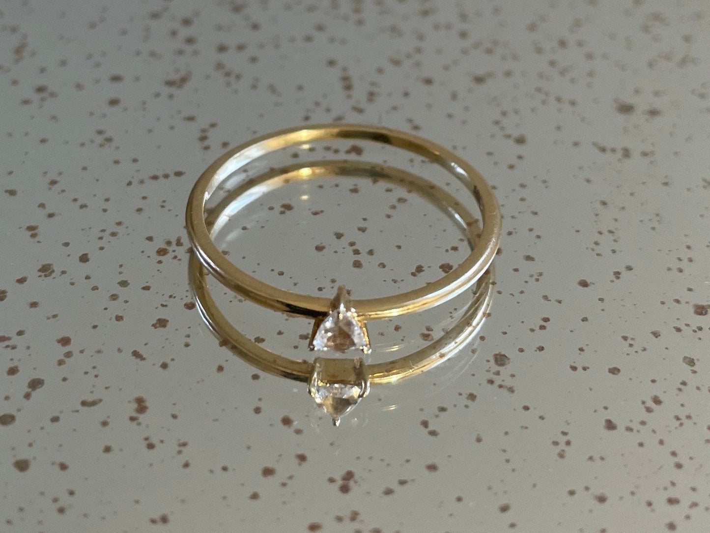 Genuine triangle cut diamond ring with 18k gold band stackable ring precious fine jewelry