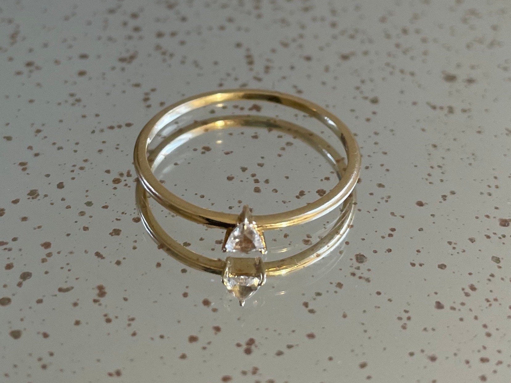 Genuine triangle cut diamond ring with 18k gold band stackable ring precious fine jewelry