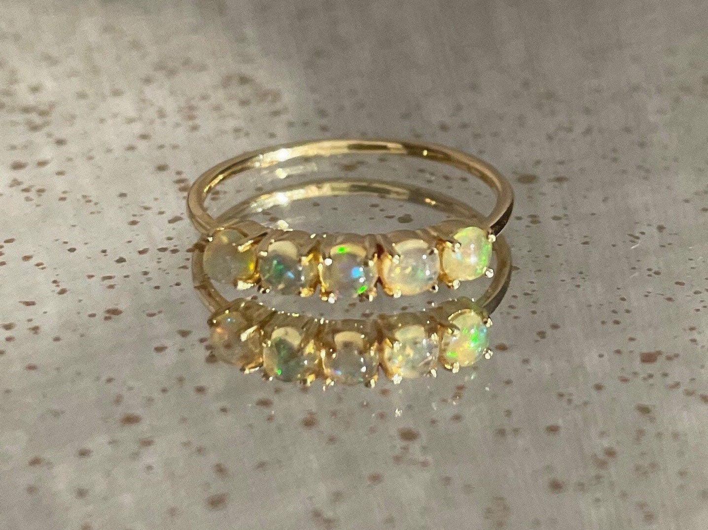 Vintage Fire Opal Ring: 14k Gold Stackable Band, Size 5