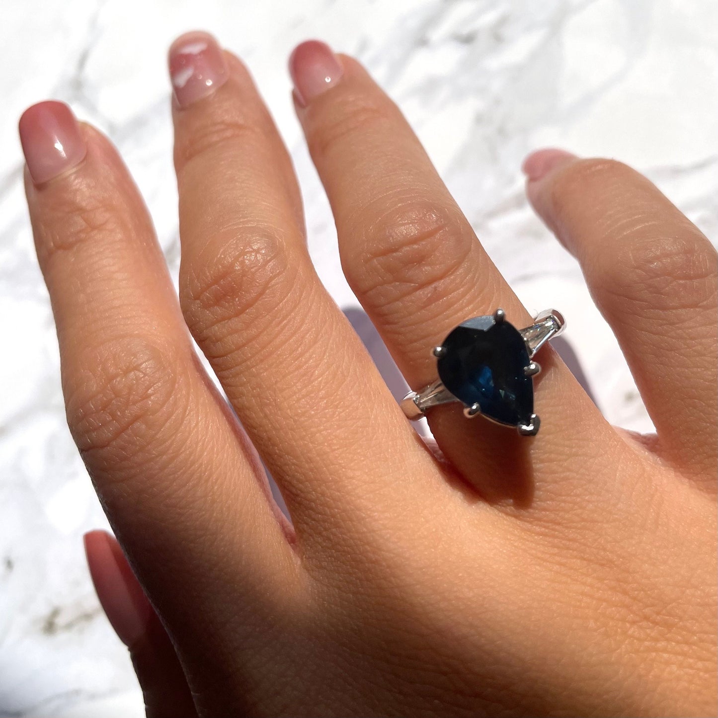 Grayish Blue Sapphire and Diamond Ring: 14k Gold & Platinum, Size 4.75