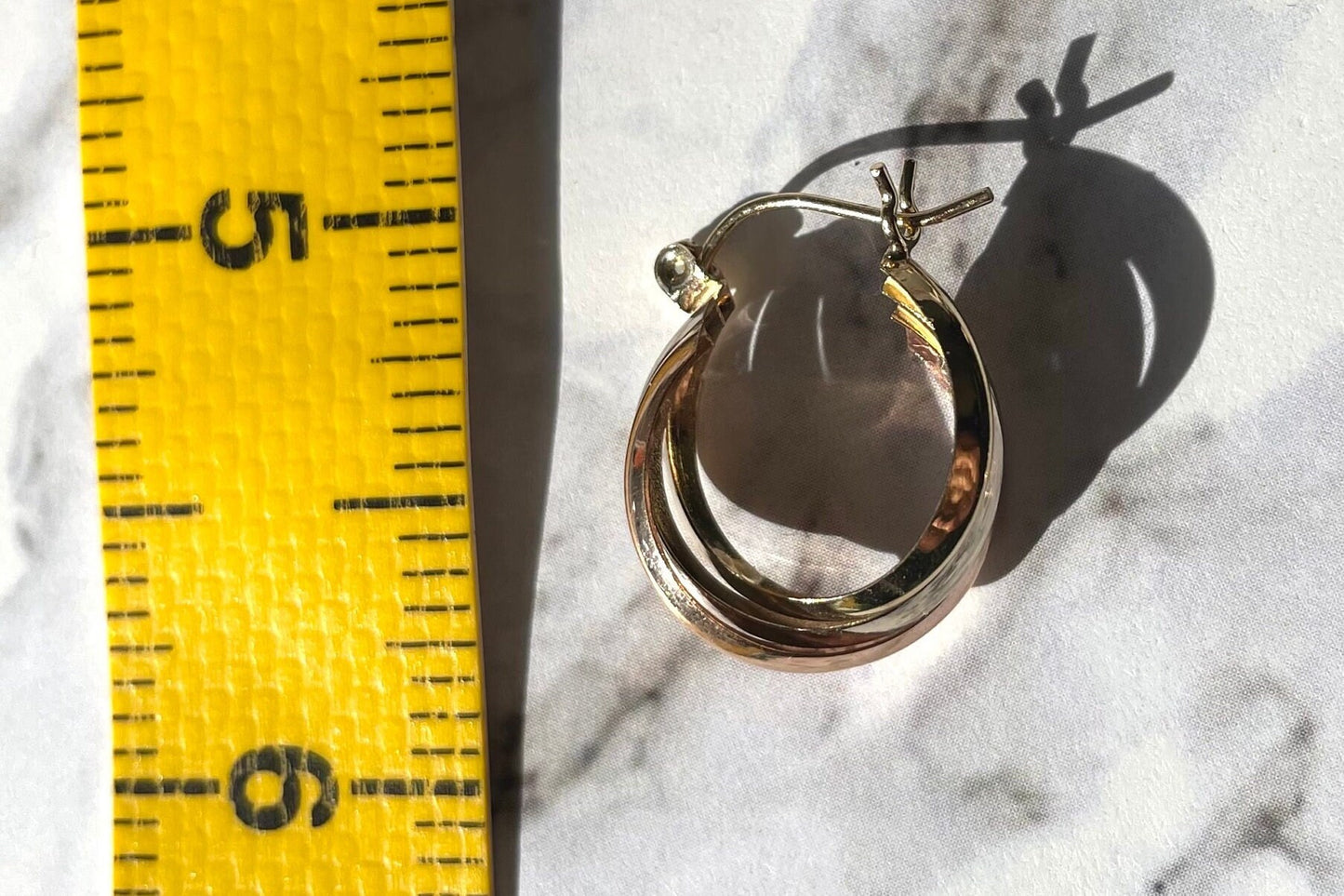 14k Solid Gold Tricolor Hoop Earrings: Twisted Huggie Style