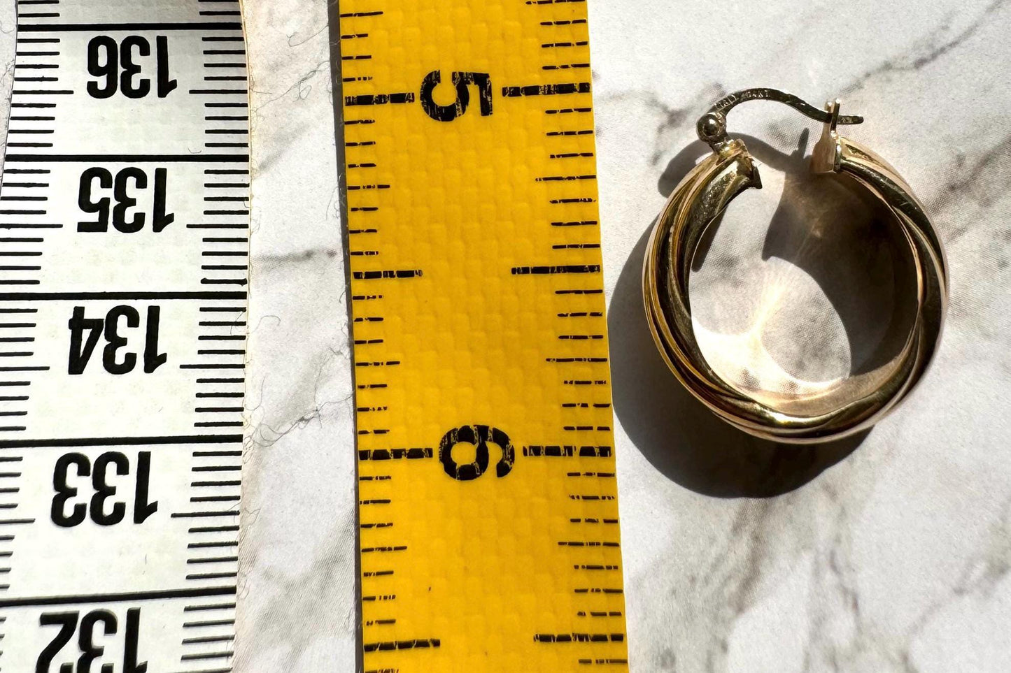 14k Solid Gold Hoop Earrings: Milor Italy Swirling Dome Design