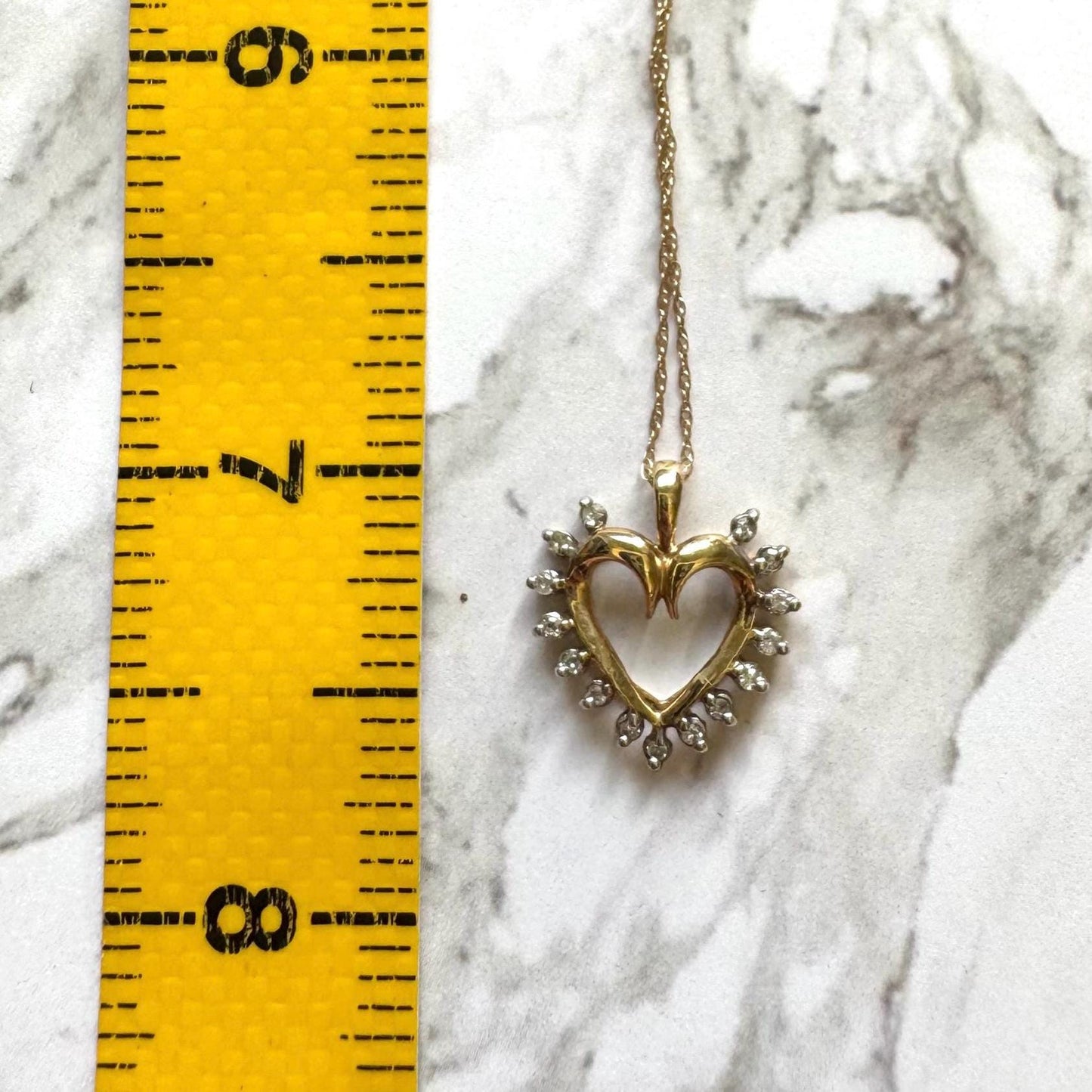 Vintage 10k Gold Heart Necklace with Natural Diamonds