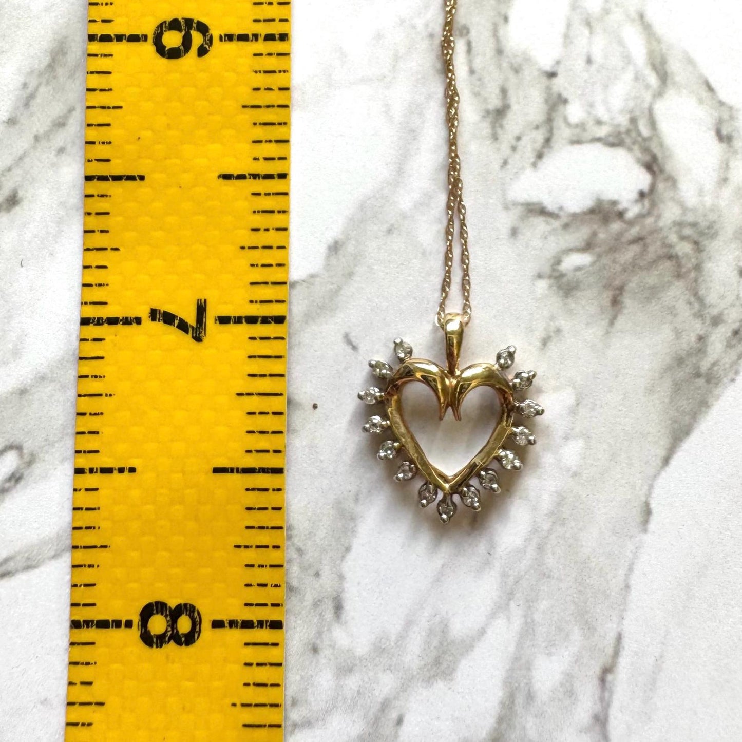 Vintage 10k Gold Heart Necklace with Natural Diamonds