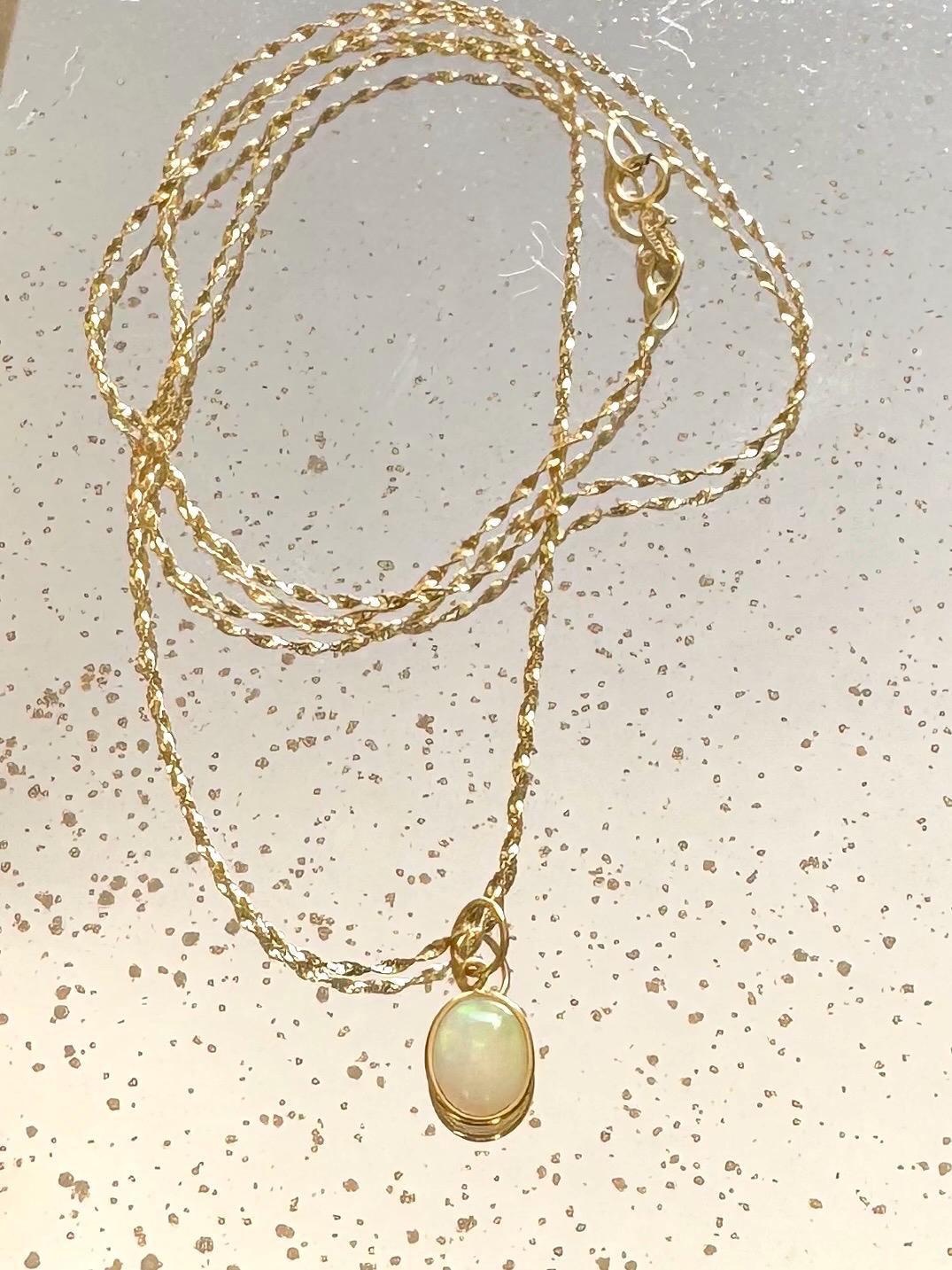 opal pendant necklace with 14k solid gold chain