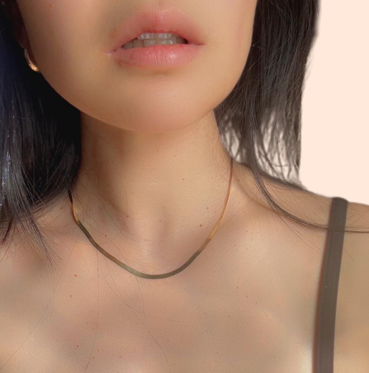 10K Gold Herringbone Chain Oliver Necklace: Shiny Minimalist Chain, 16 Inch