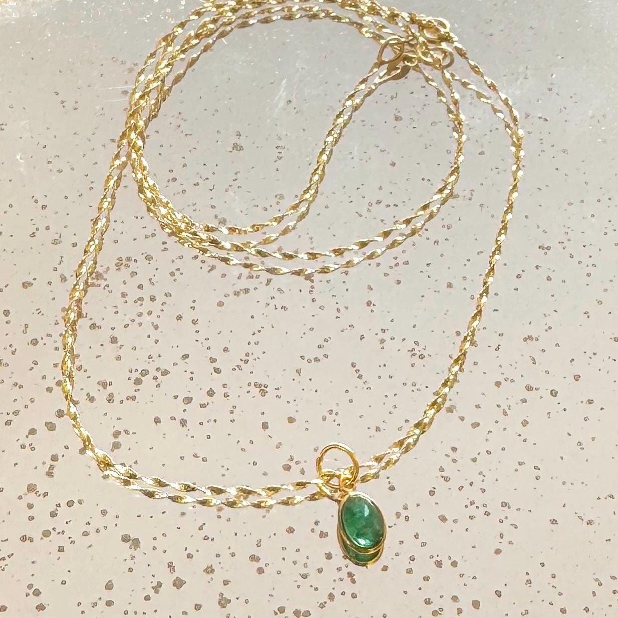 natural emerald necklace with 14k gold chain petite charm necklace precious real gold jewelry