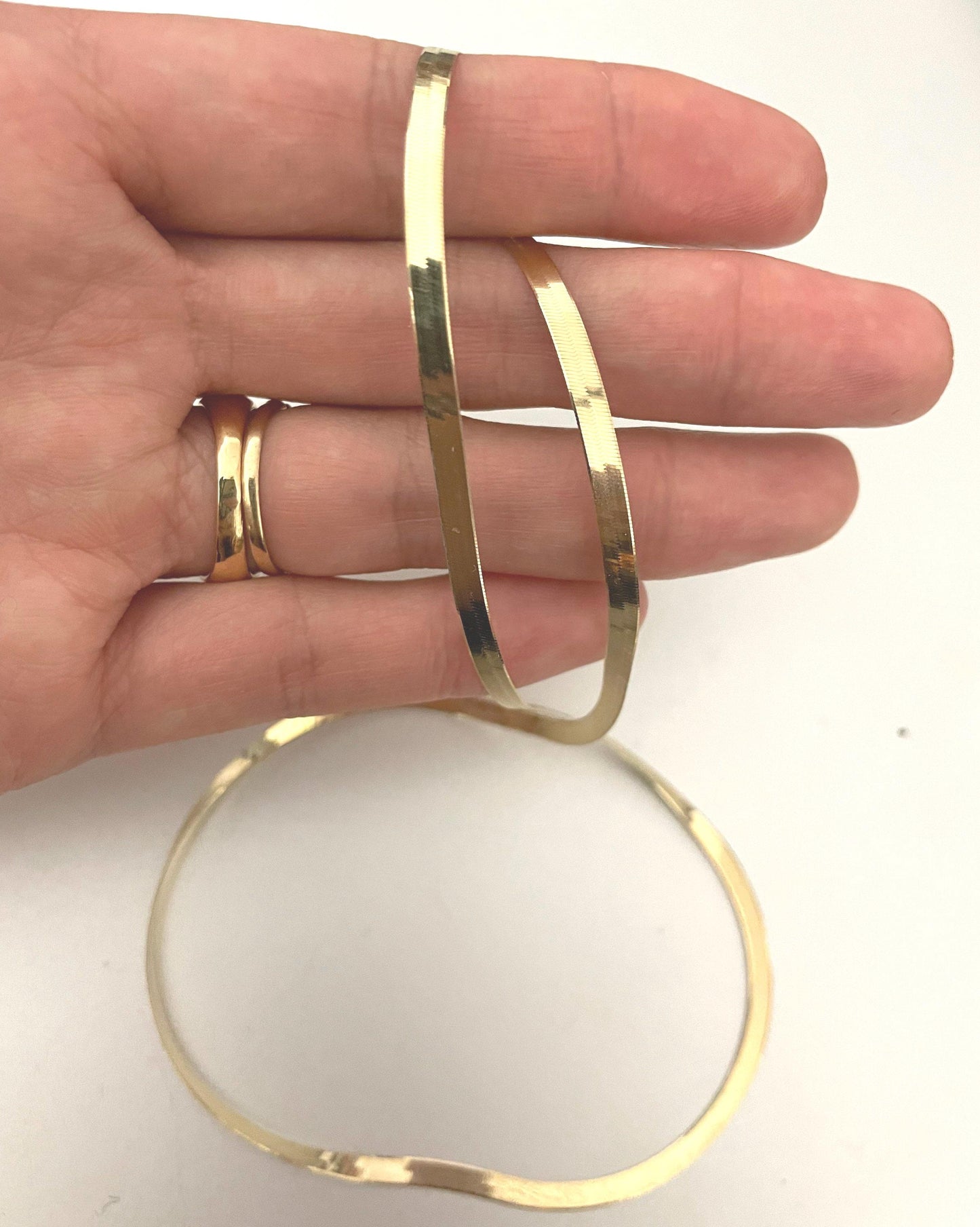 10k solid gold herringbone necklace 3mm wide and 16” long