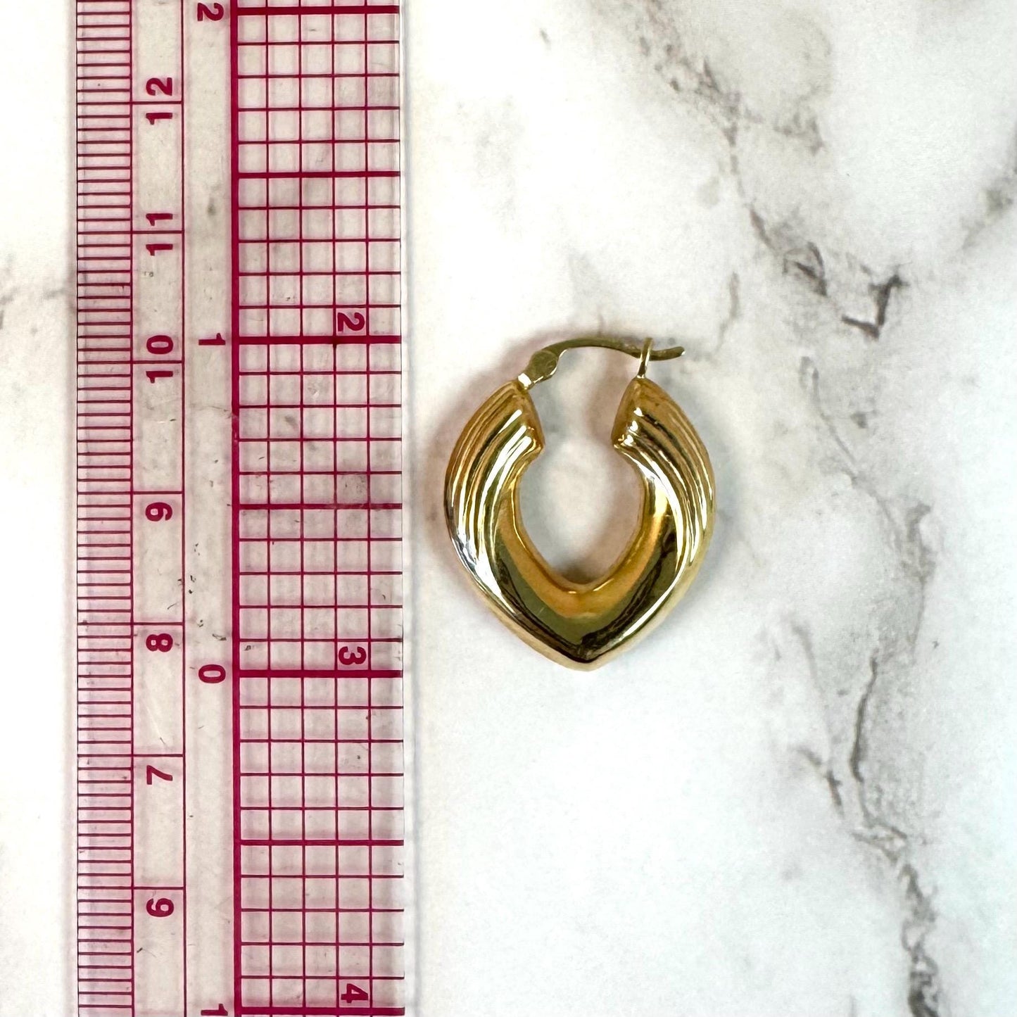 14k Solid Gold Chevron Hoop Earrings: Bold Vintage Jewelry
