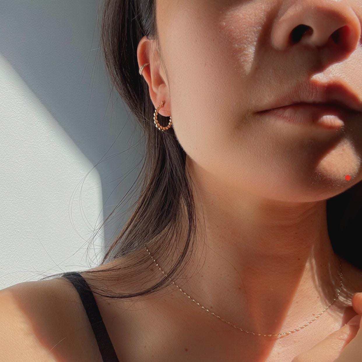 New 14k solid gold Ellis Beaded huggie hoop earrings high quality and modern perfect for layering daily wear precious fine jewelry
