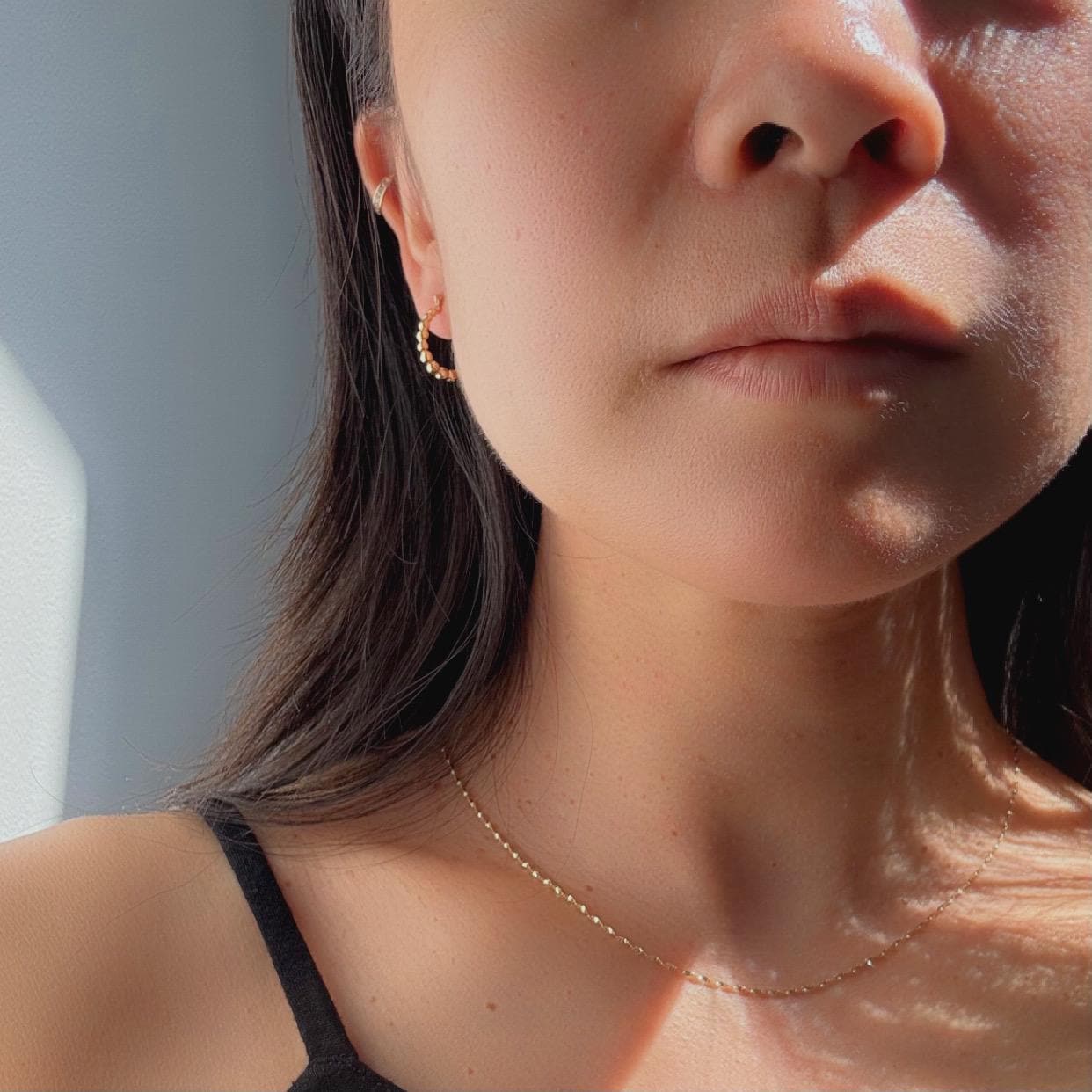 14k Solid Gold Beaded Ellis Huggie Hoop Earrings: Modern Fine Jewelry