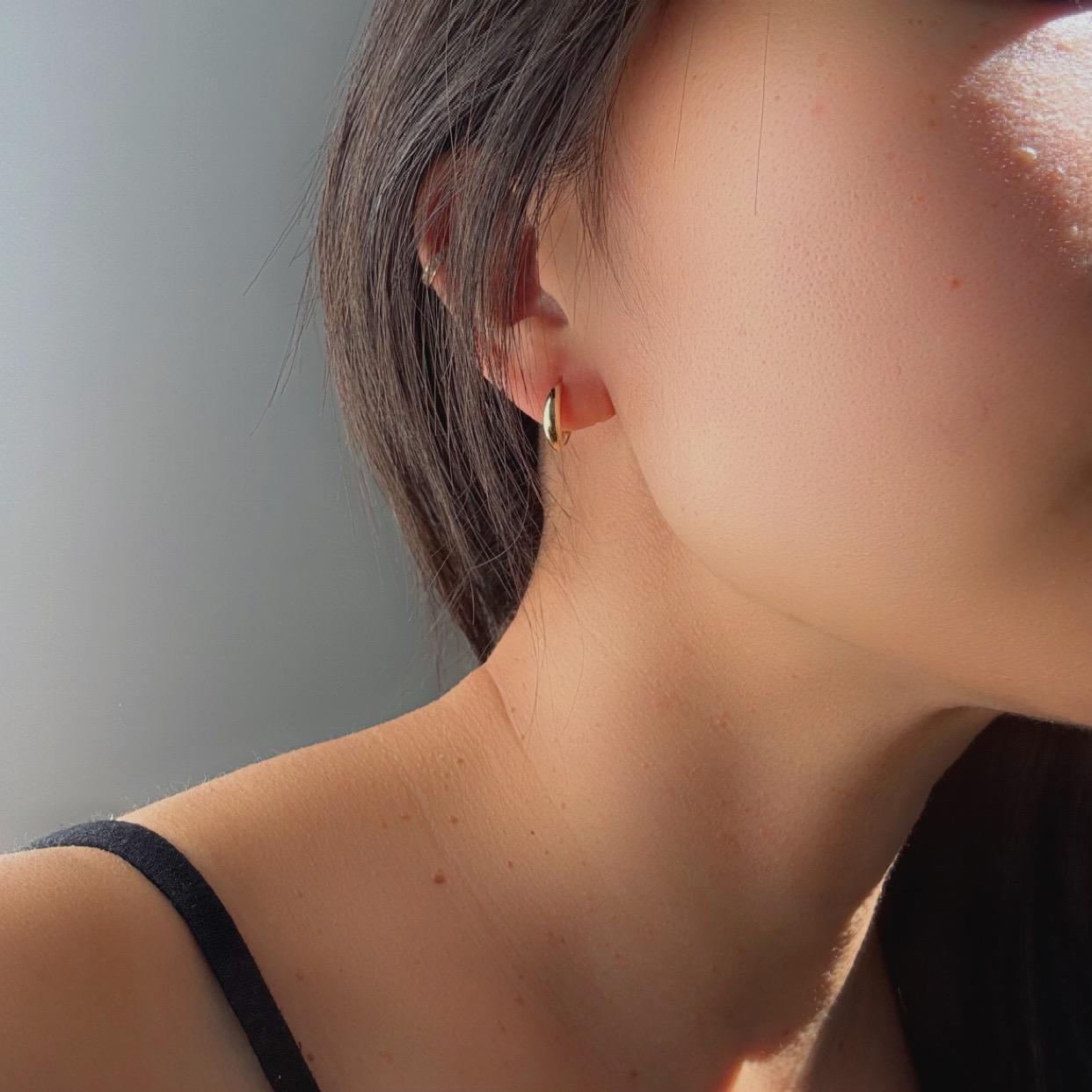 10k Solid Gold Sage Huggie Hoop Earrings: Modern Minimalist Jewelry