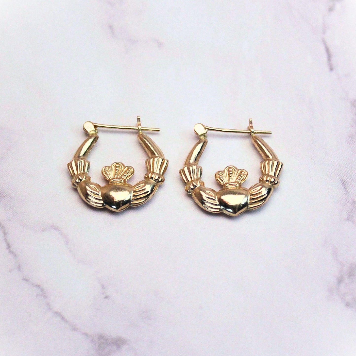 14k solid gold claddagh heart hoop earrings Love Loyalty & a Little Luxury fine vintage jewelry