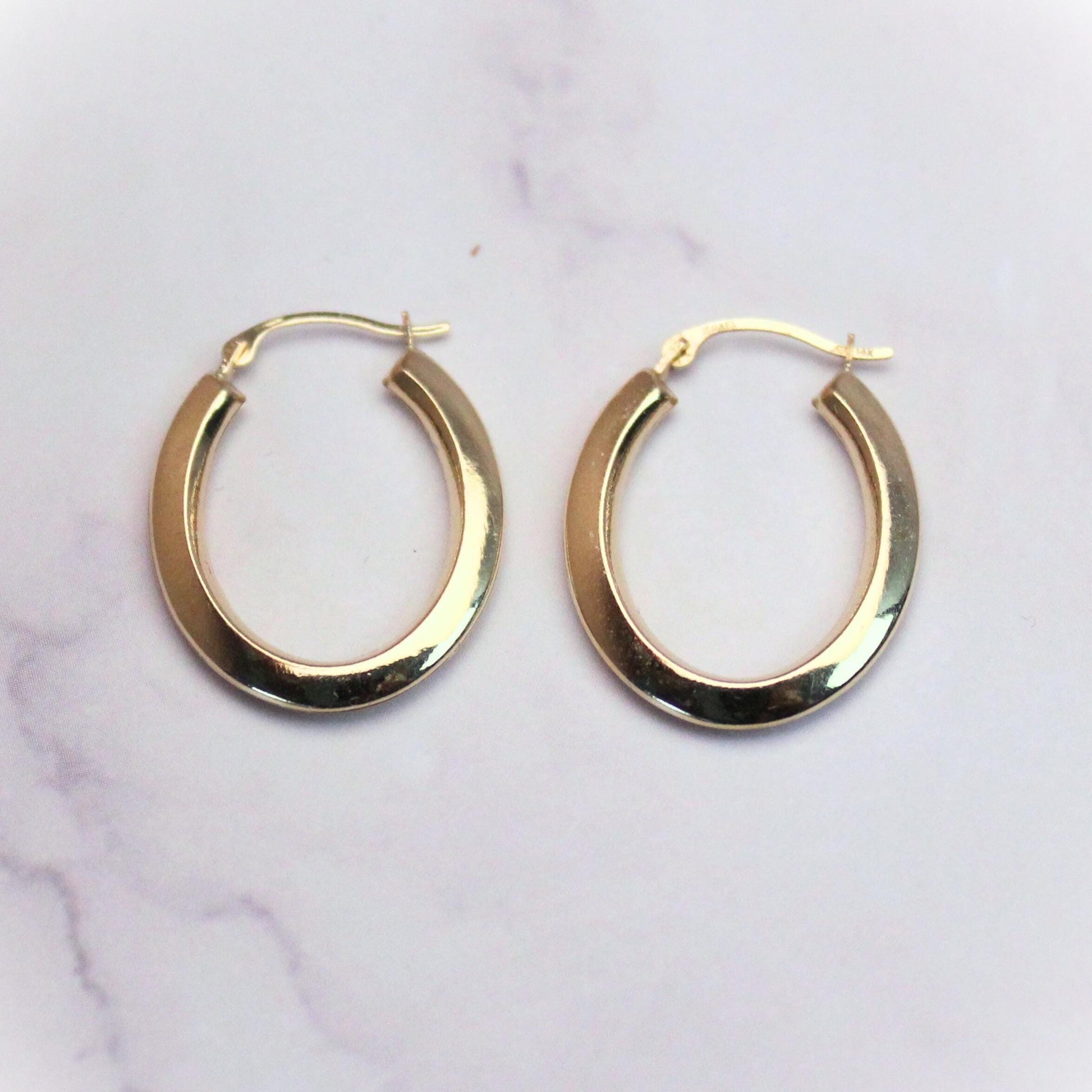 14k solid gold Oval Hoop Earrings – Sleek, Minimal, and Modern fine vintage jewelry