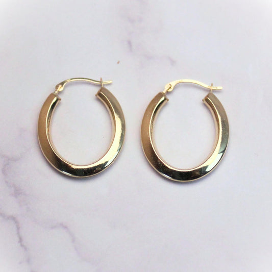 14k solid gold Oval Hoop Earrings – Sleek, Minimal, and Modern fine vintage jewelry