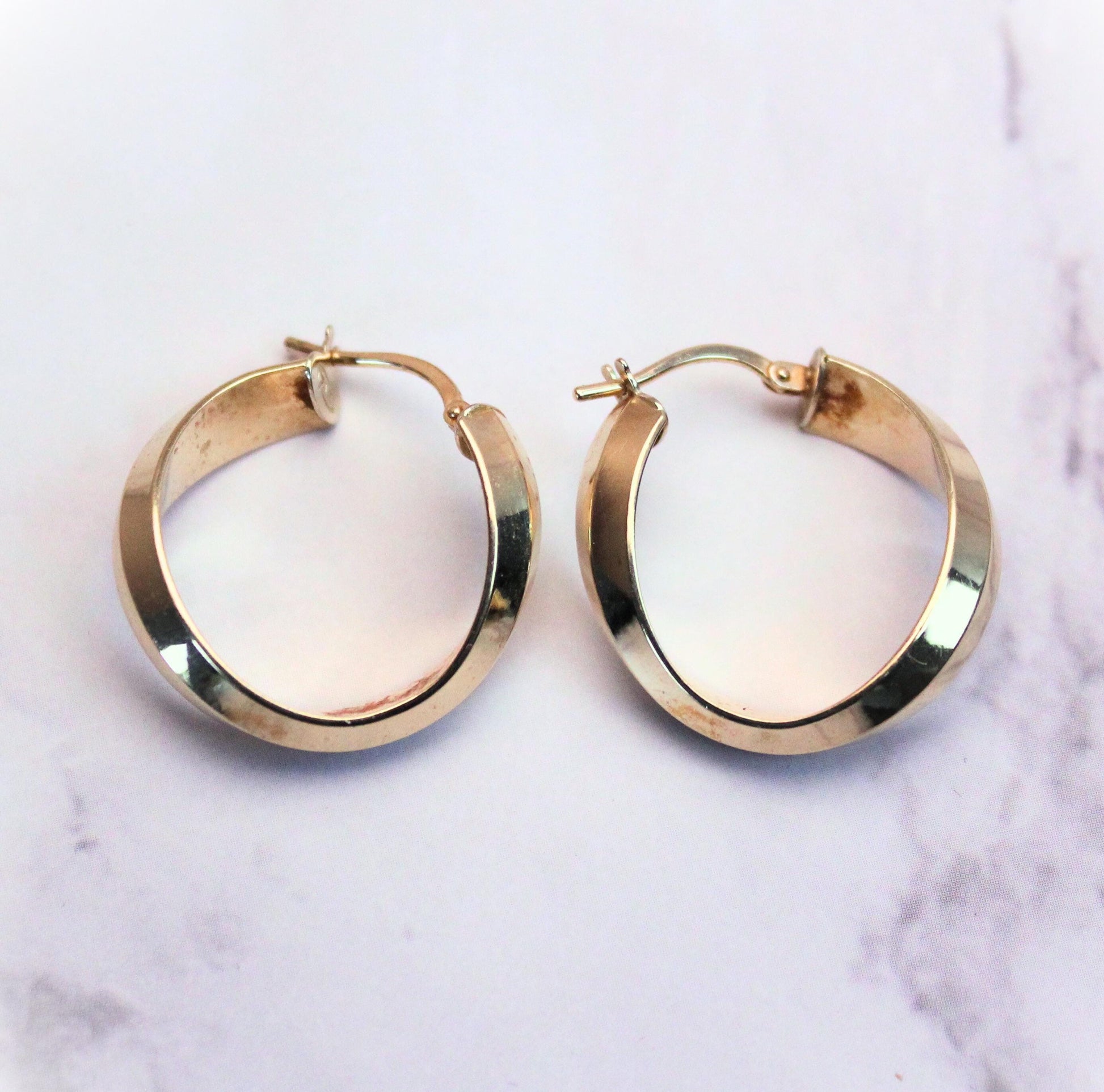 14k Solid Gold Twisted Hoop Earrings - Italian Design