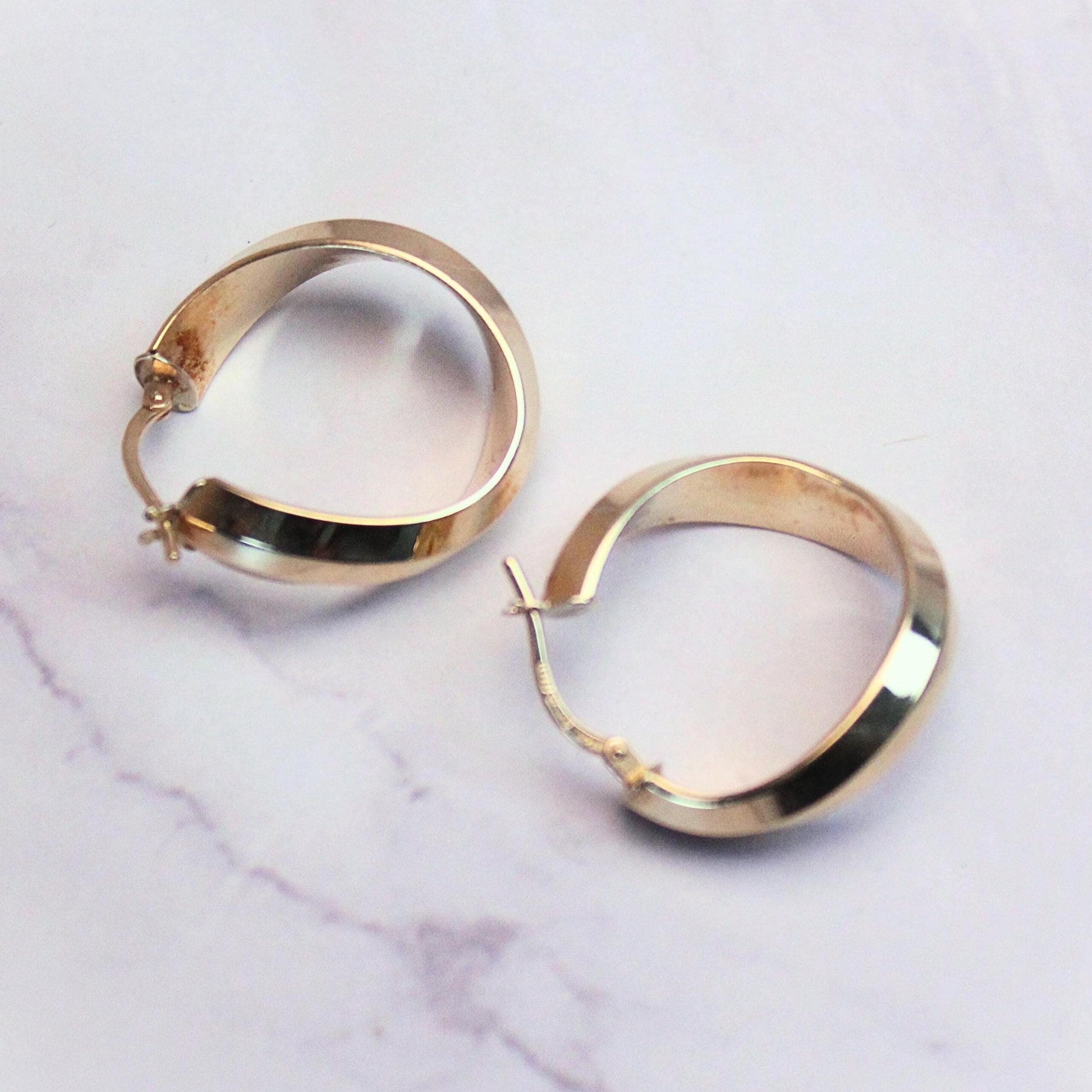 14k Solid Gold Twisted Hoop Earrings - Italian Design