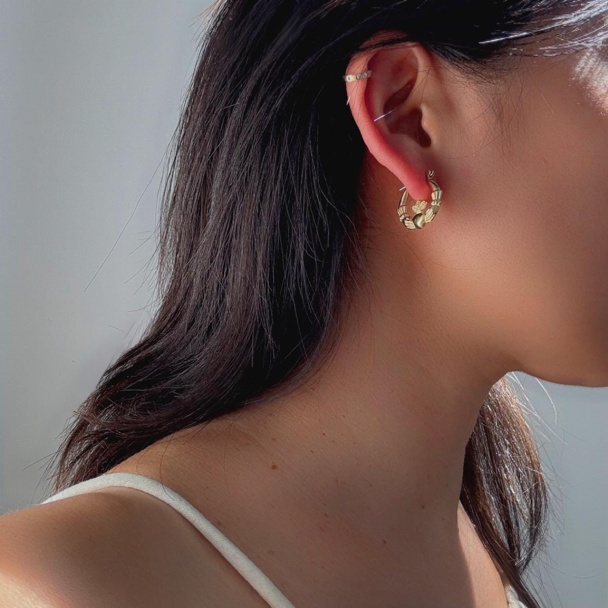 14k solid gold claddagh heart hoop earrings Love Loyalty & a Little Luxury fine vintage jewelry